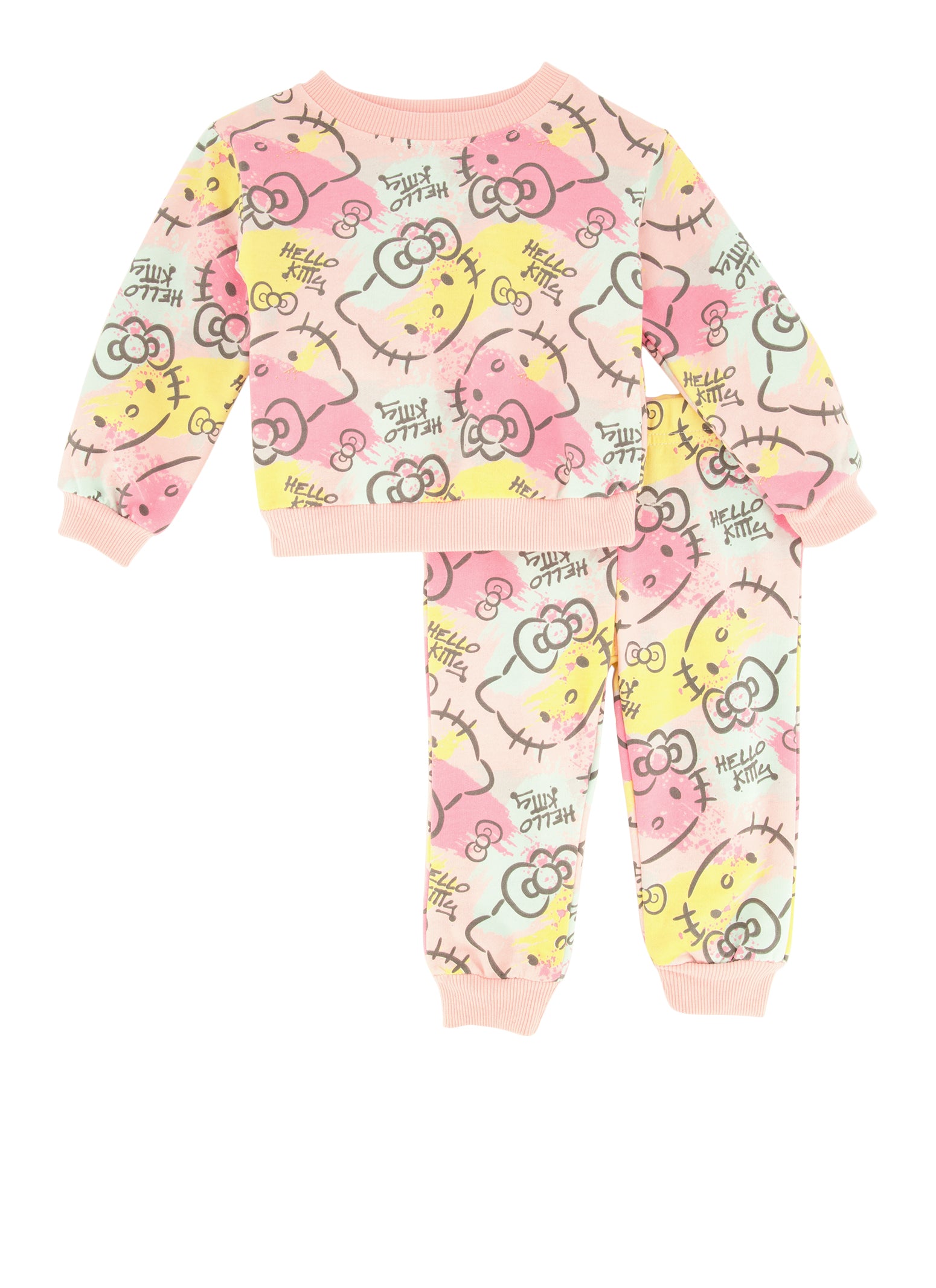 Baby Girls 12-24M Paint Splatter Cat Graphic Sweatshirt and Joggers