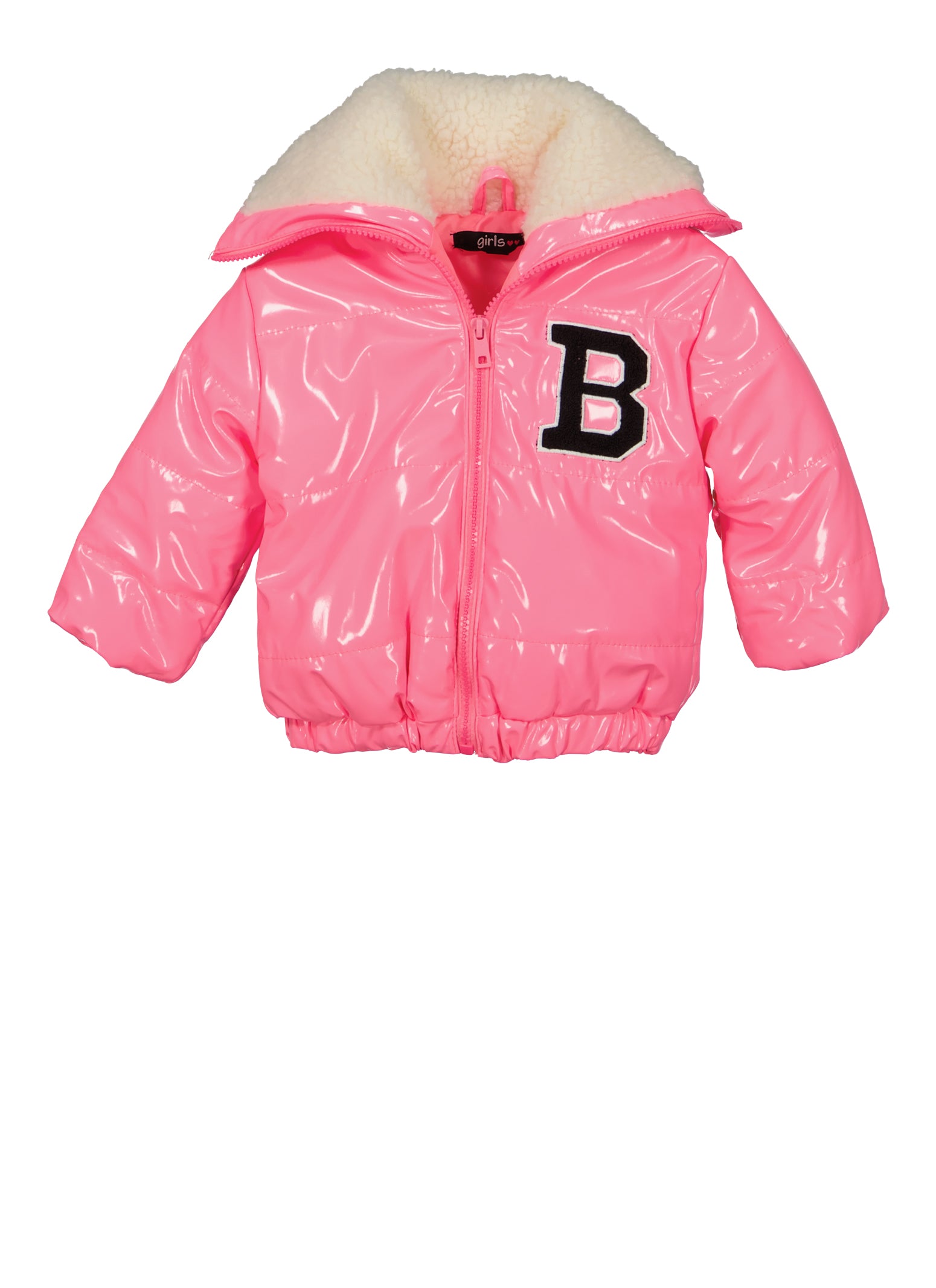 Baby Girls 12-24M Faux Patent Leather Sherpa Lined Collar Jacket