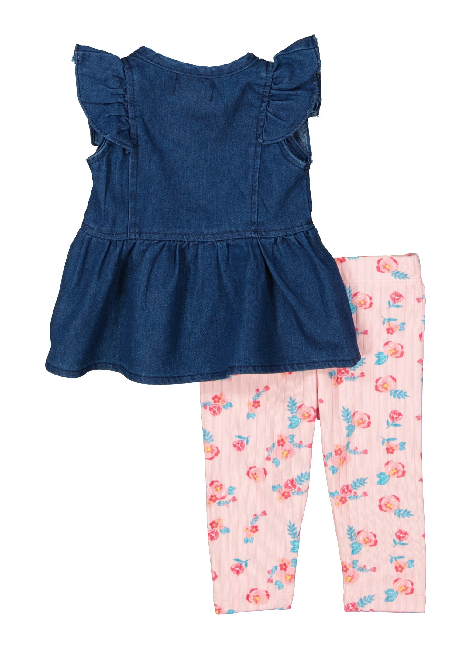 2-piece Blouse and Leggings Set - Denim blue/floral - Kids