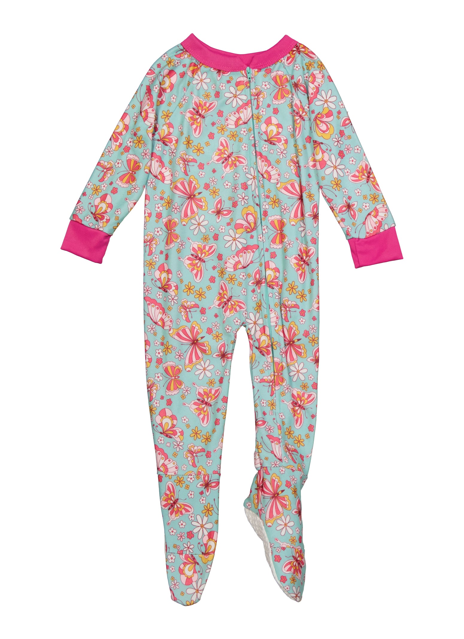 Baby Girls 12-24M Contrast Trim Zip Front Footed Pajamas