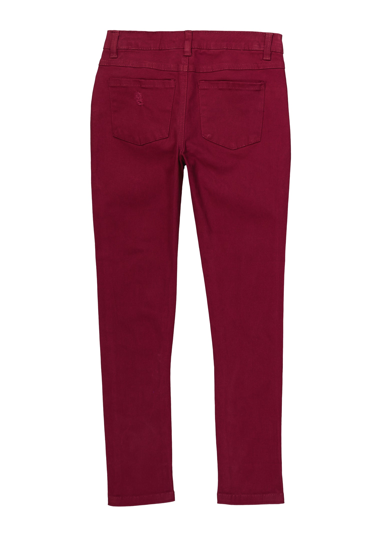 Girls Solid Distressed Twill Pants - Burgundy