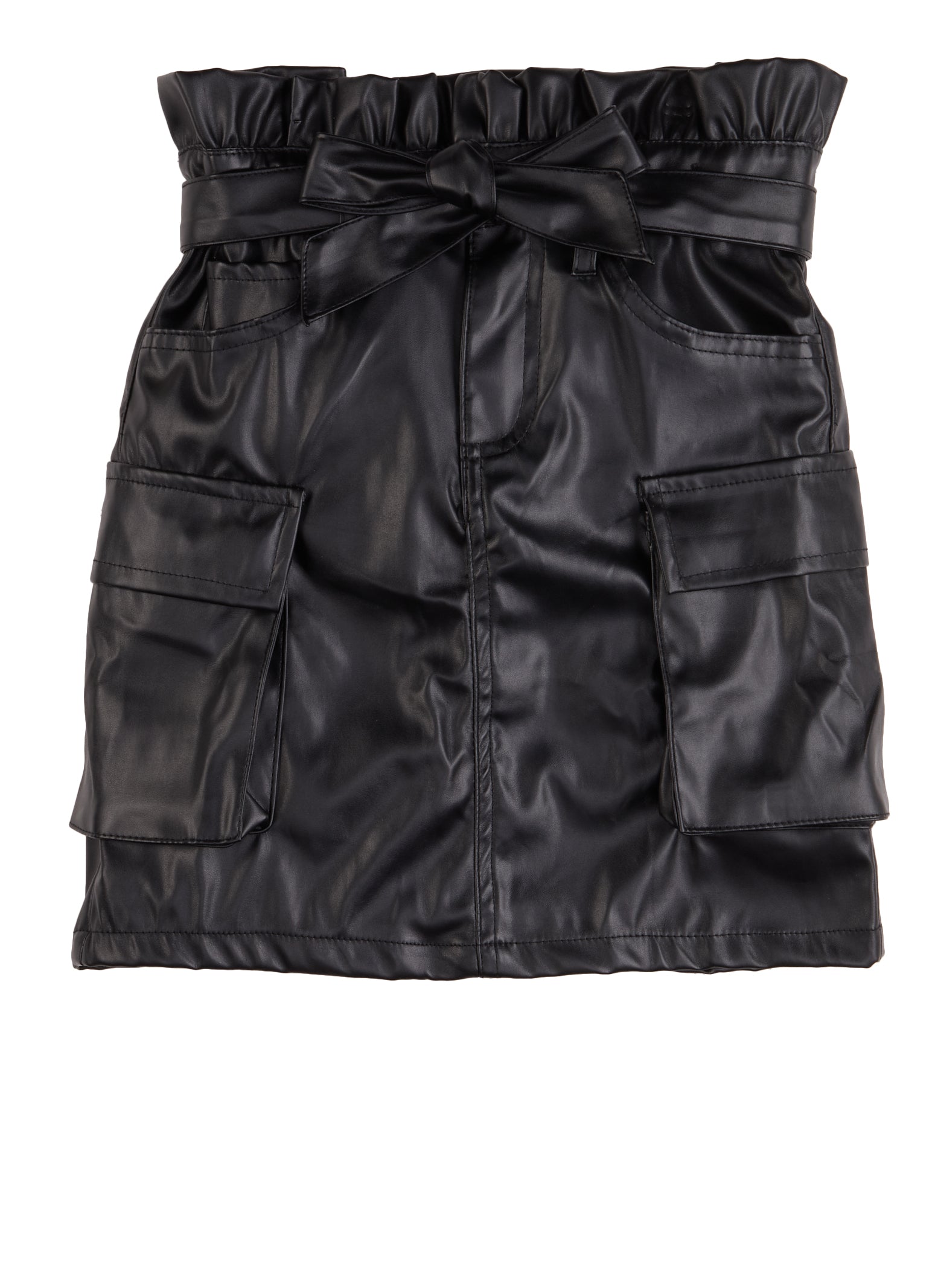 Girls Faux Leather Paperbag Waist Skirt