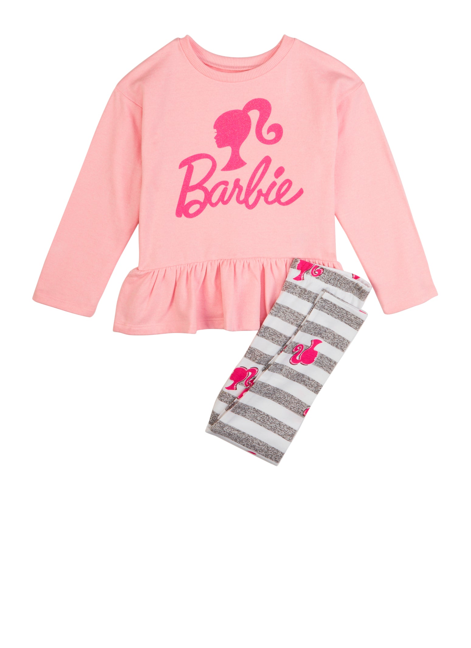 Little Girls Barbie Peplum Sweatshirt and Leggings - Pink