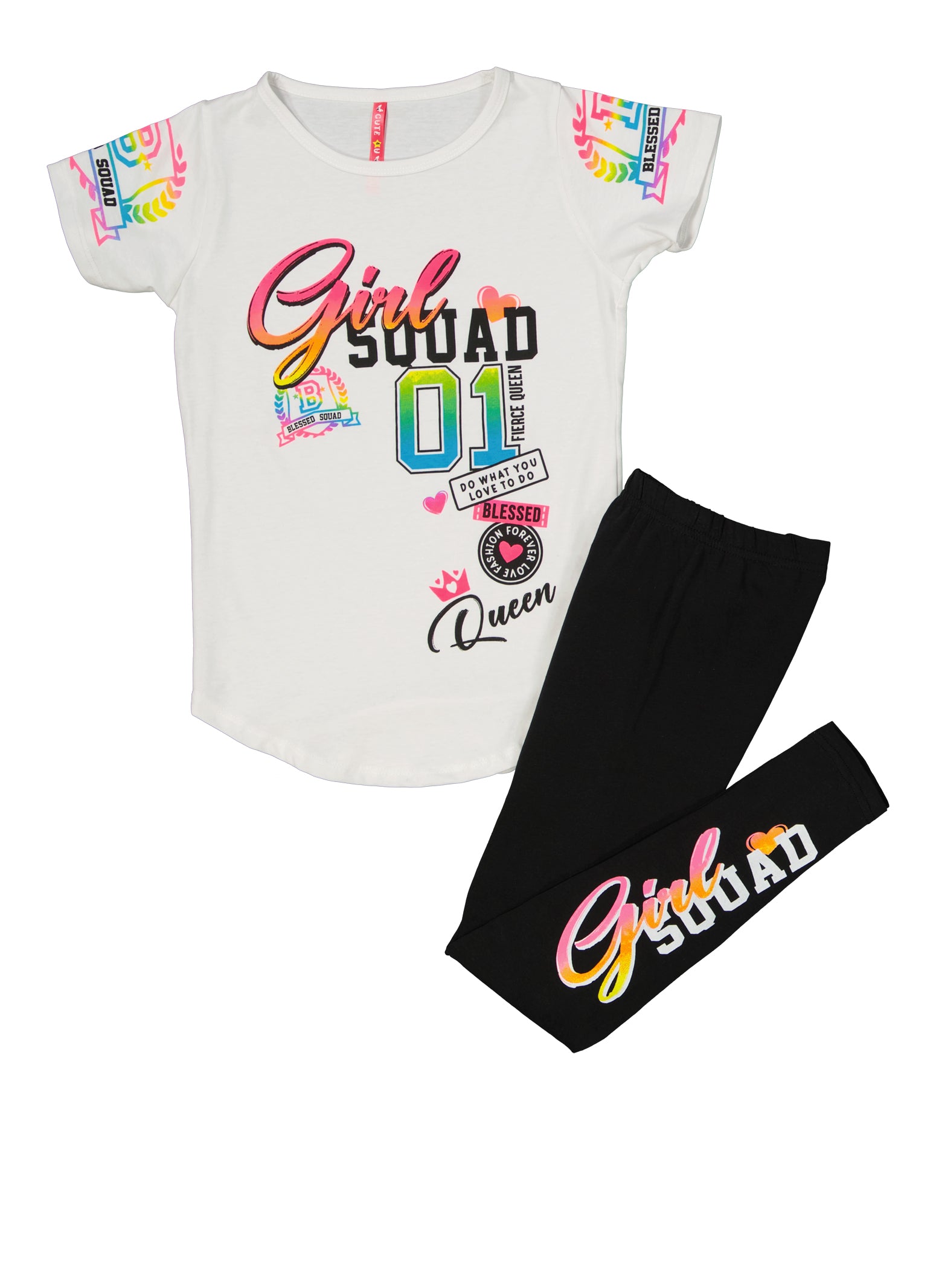 Girls Girl Squad Graphic Tee and Leggings Set - White