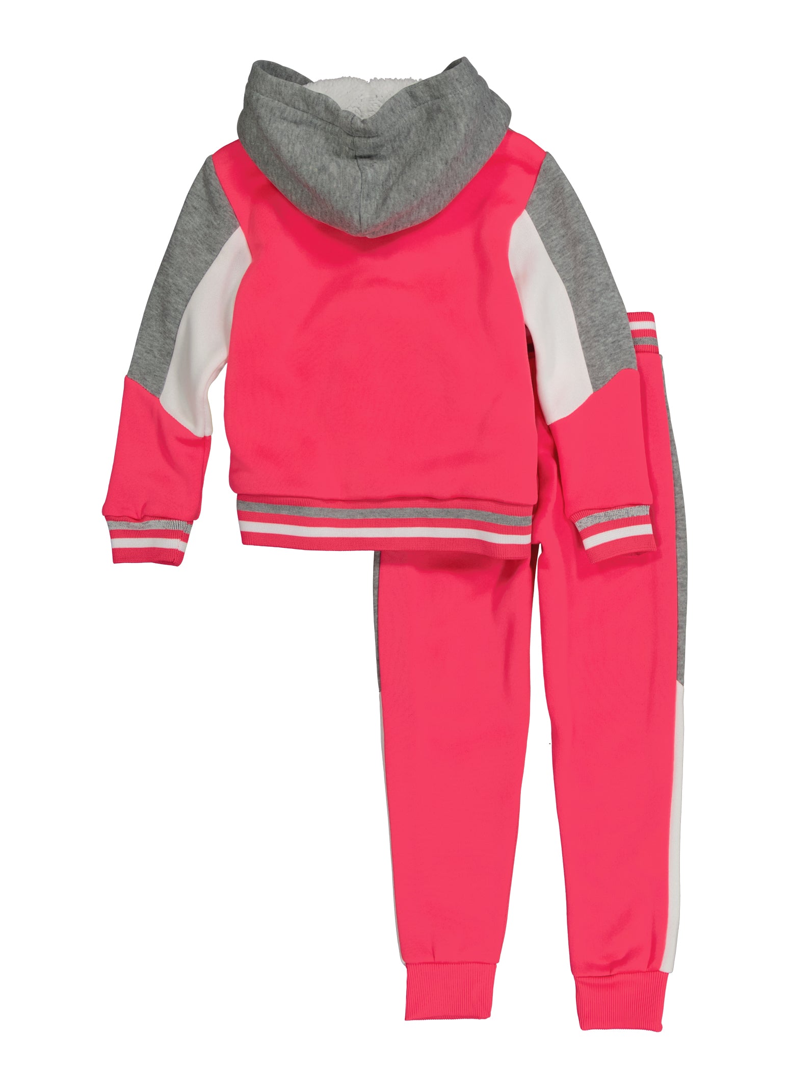 Little Girls Sherpa Lined Zip Front Hooded Sweatshirt and Joggers