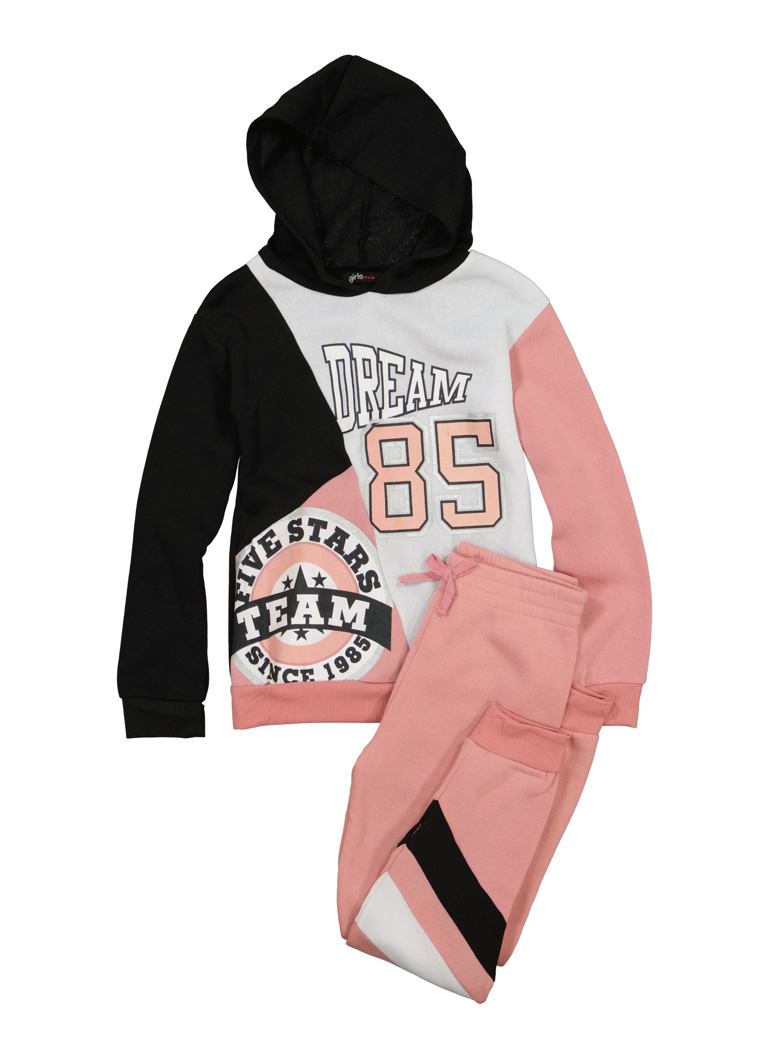 Girls Graphic Color Block Hoodie and Joggers Set