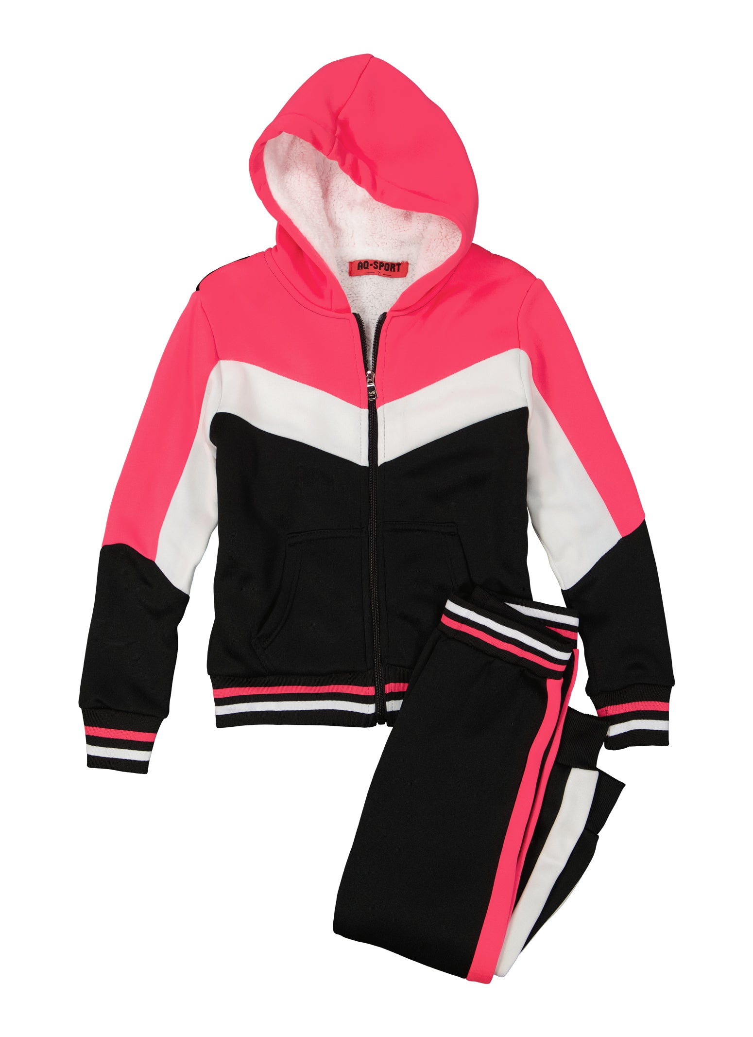 Girls Chevron Sherpa Lined Zip Hoodie and Joggers