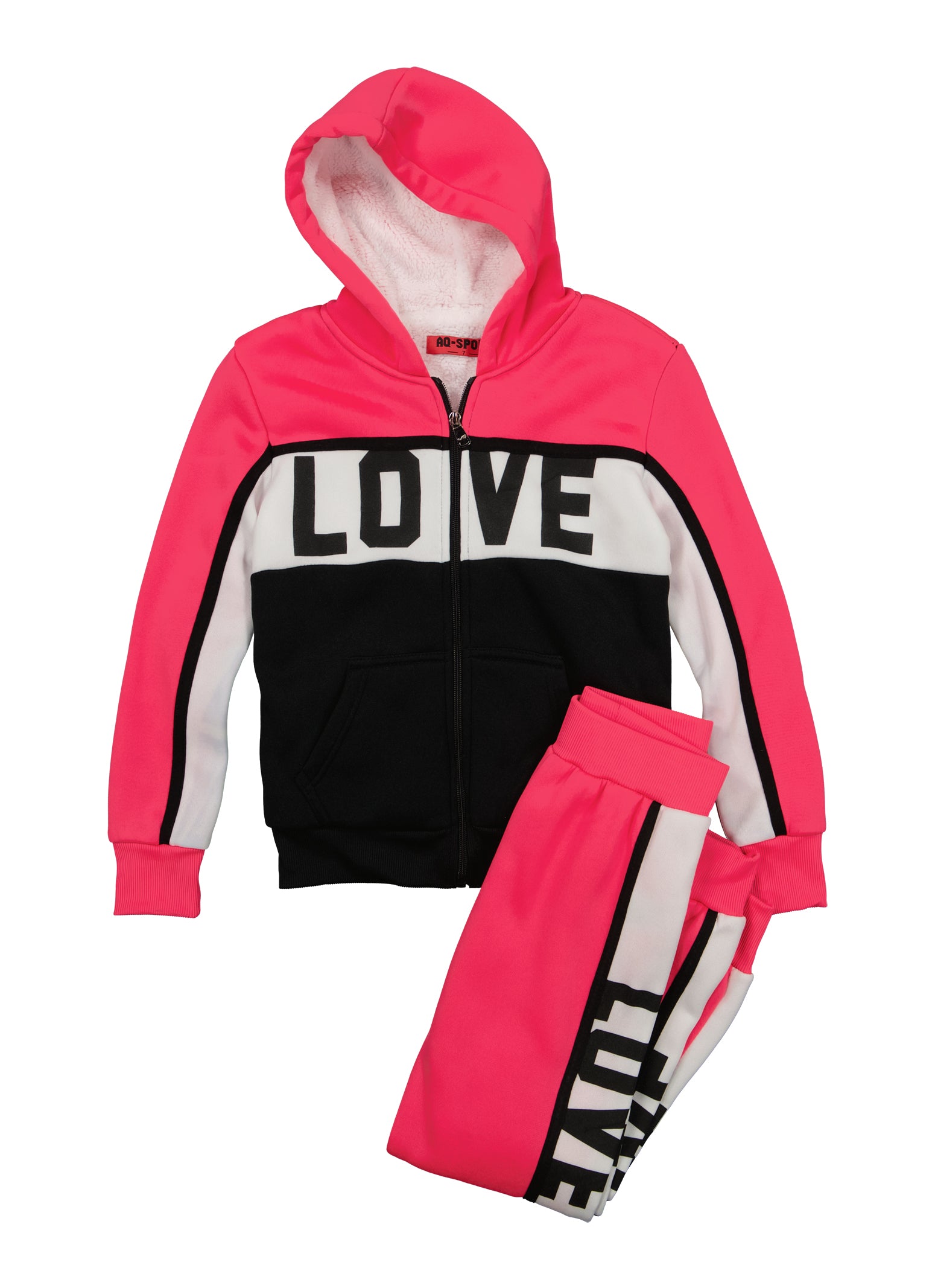 Girls Love Color Block Zip Front Hoodie and Joggers