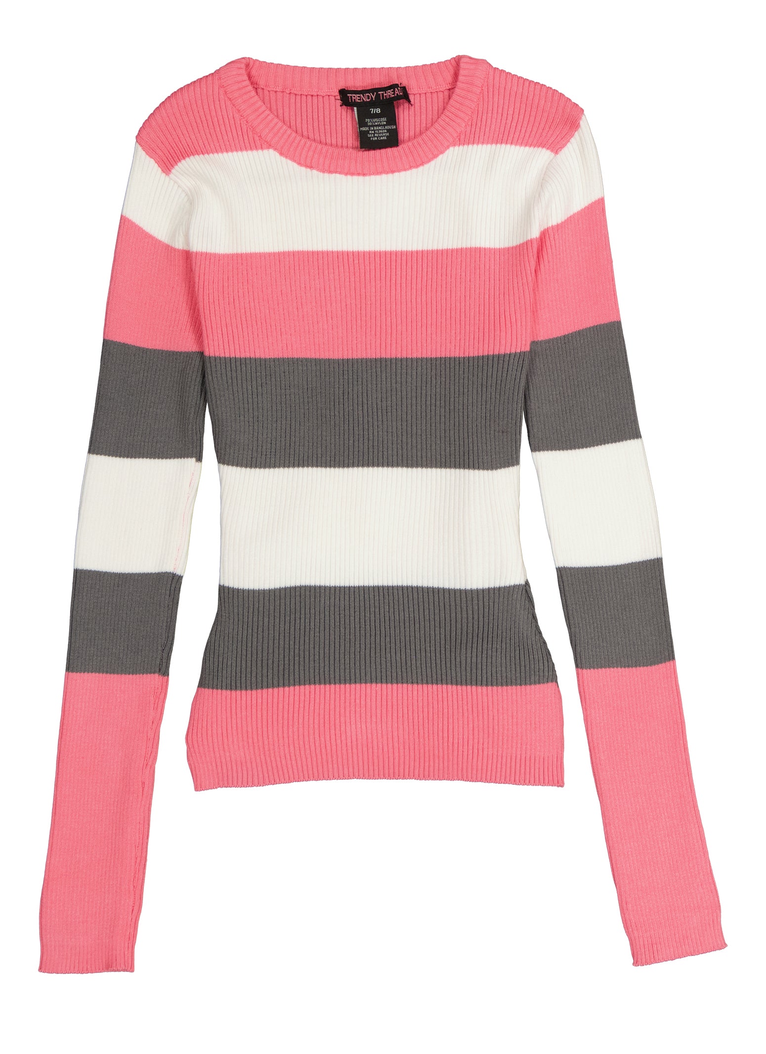 Girls Ribbed Knit Color Blocked Striped Sweater
