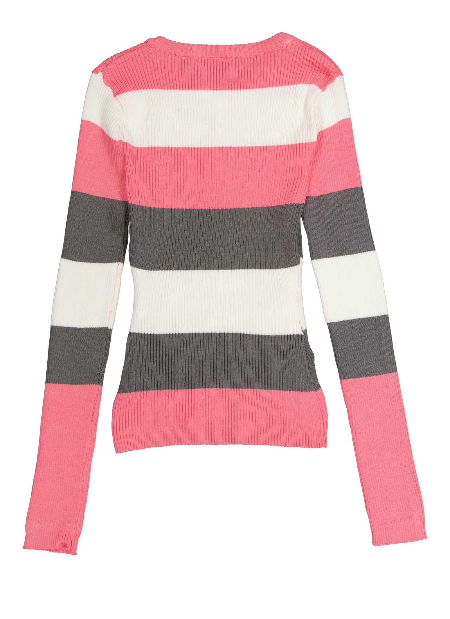 Girls Ribbed Knit Color Blocked Striped Sweater