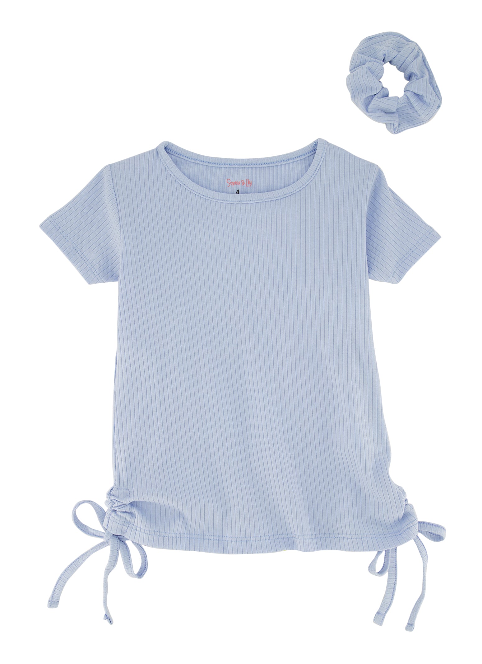Little Girls Ribbed Knit Ruched Tee with Scrunchie