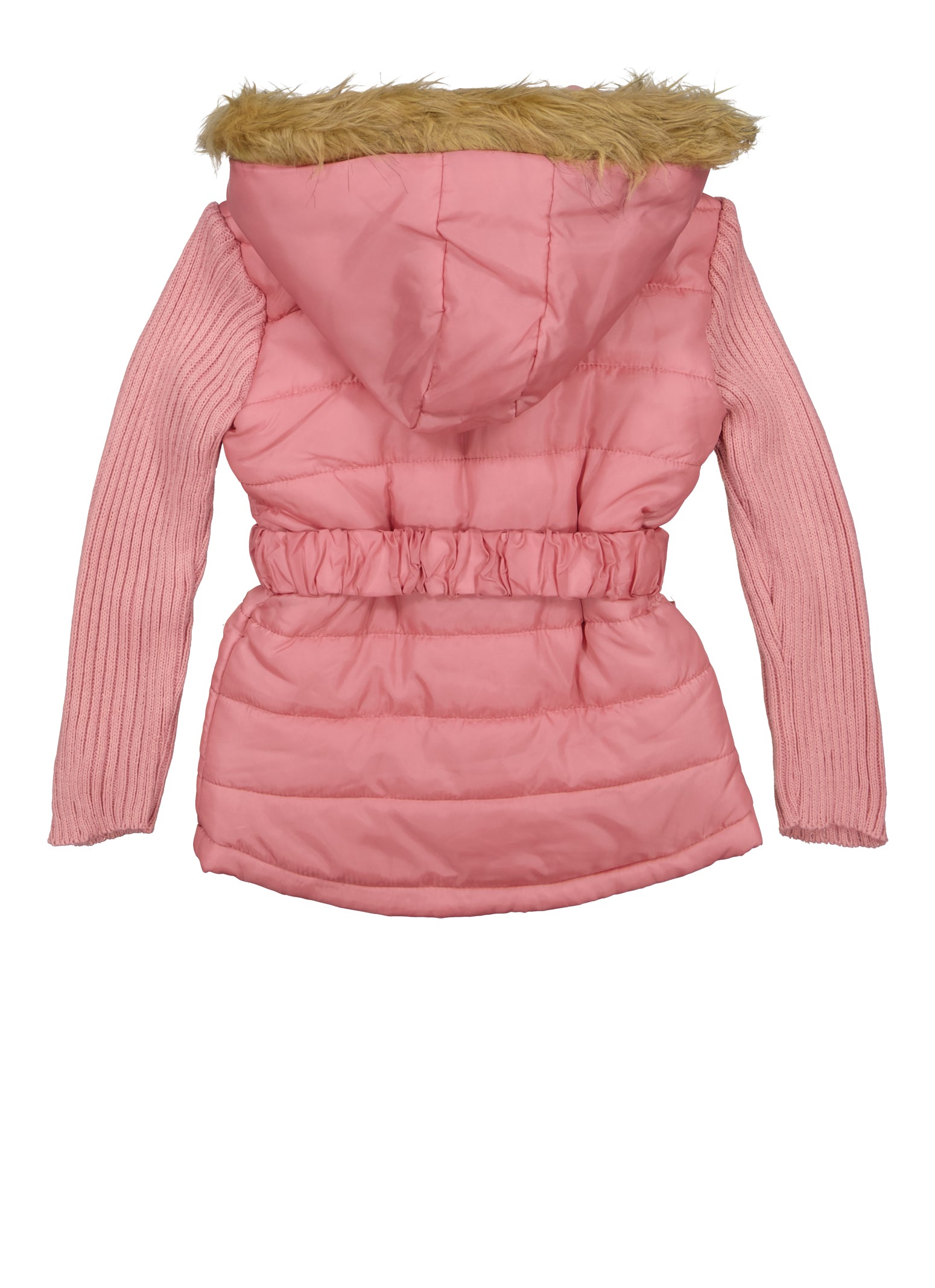 Little Girls Ribbed Knit Sleeve Puffer Jacket - Mauve