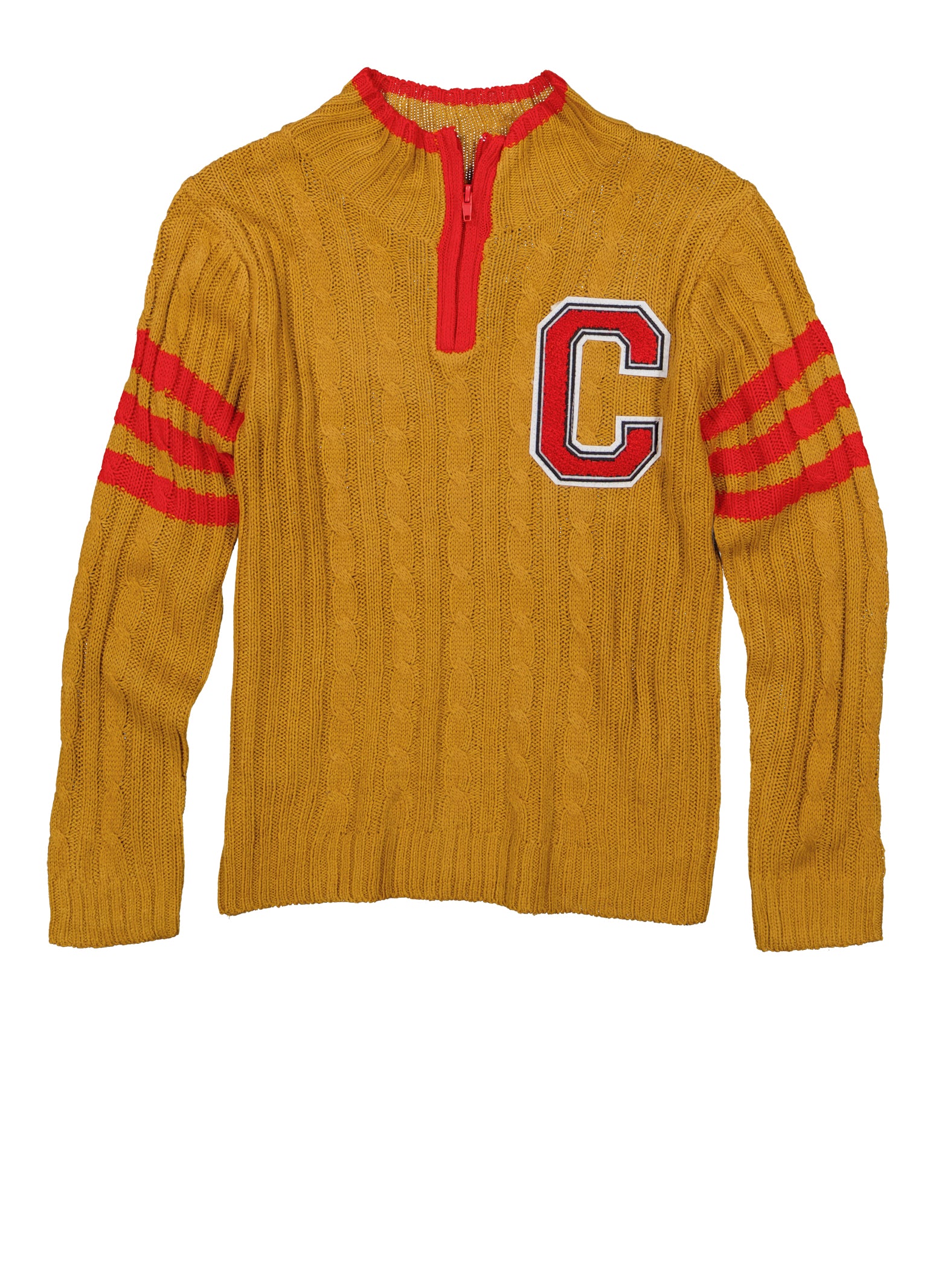 Boys C Initial Chenille Patch Zip Neck Sweater