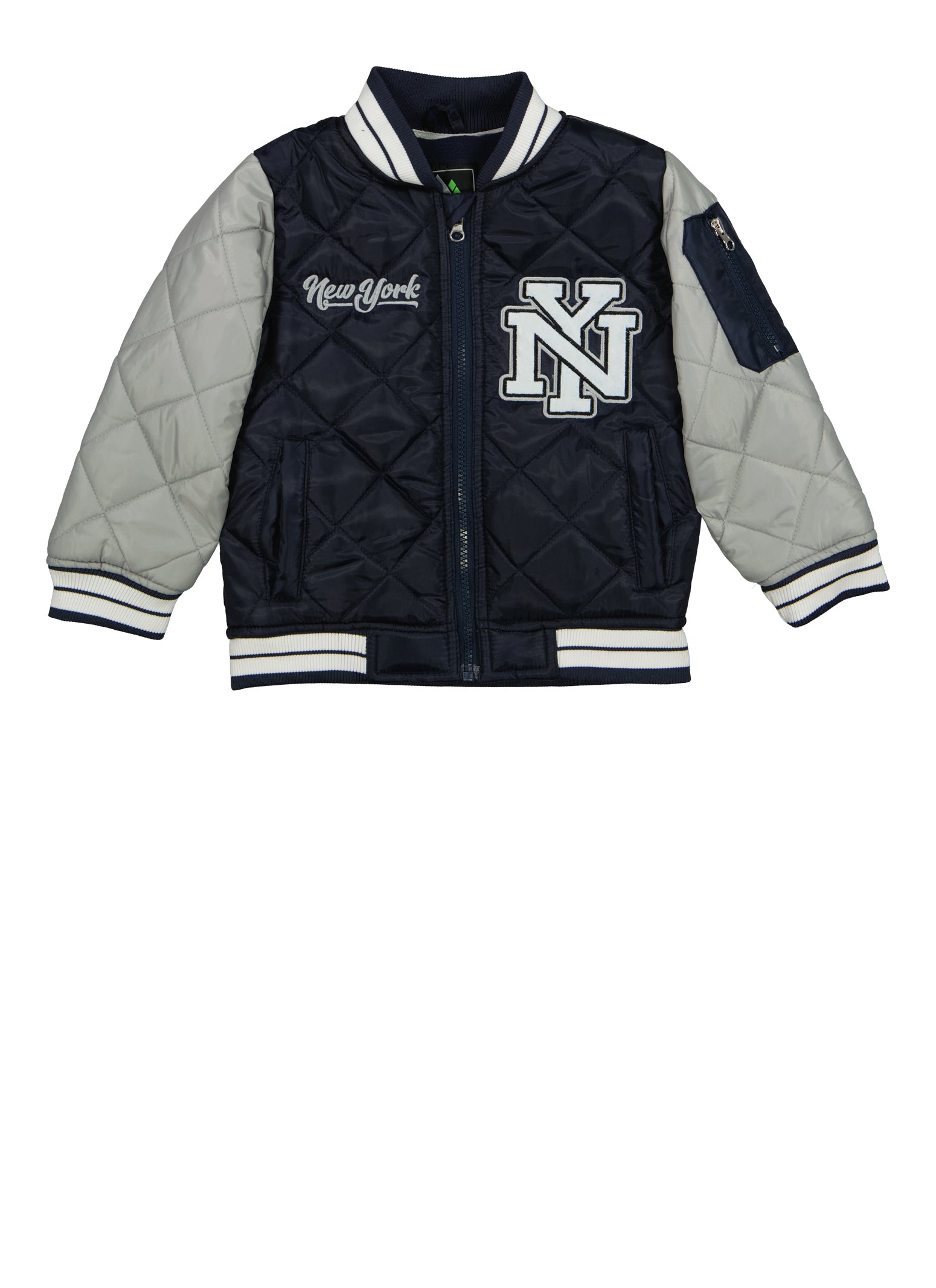 Little Boys Quilted New York Varsity Jacket - Charcoal