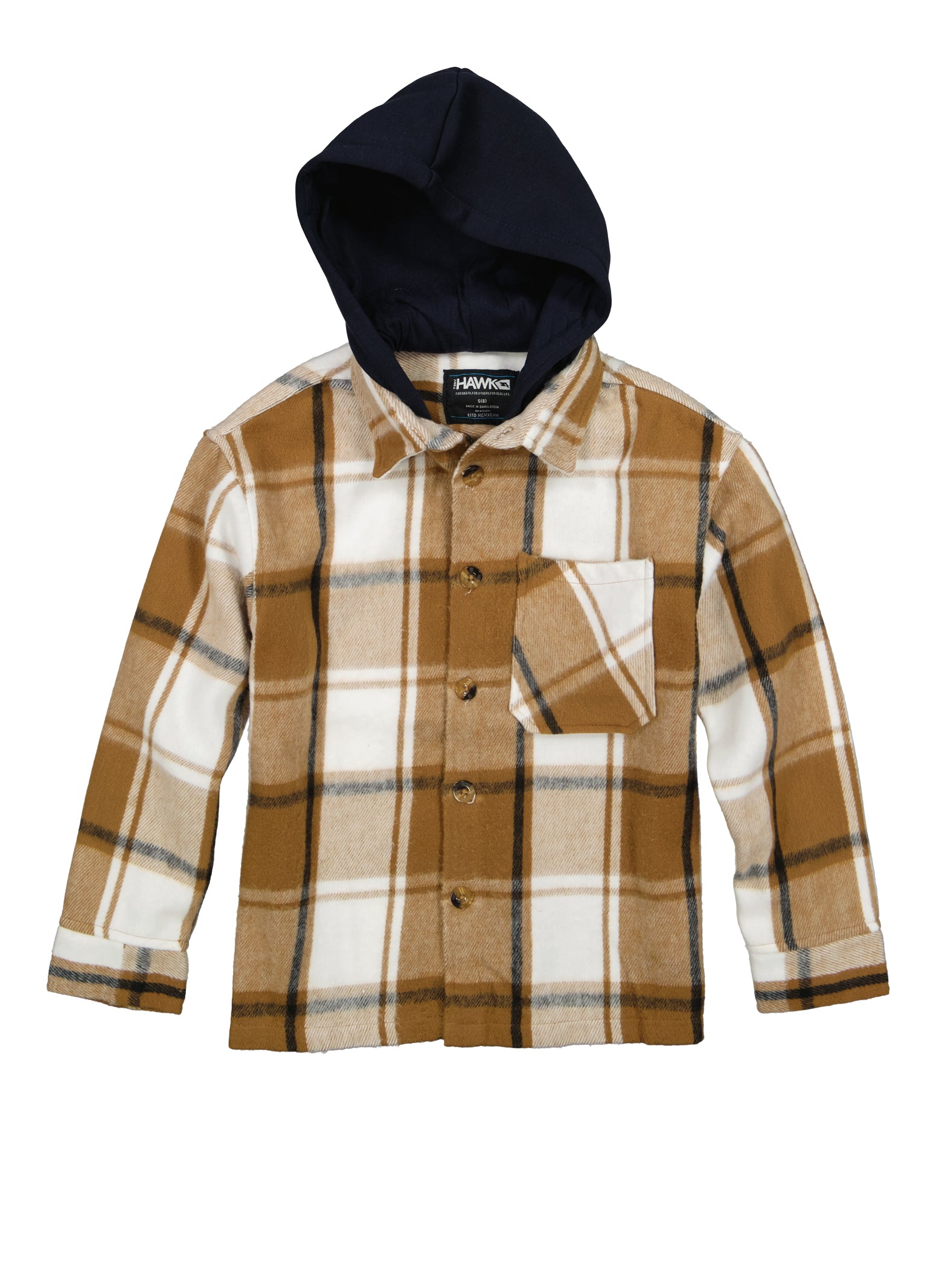 Boys Plaid Brushed Knit Hooded Shacket