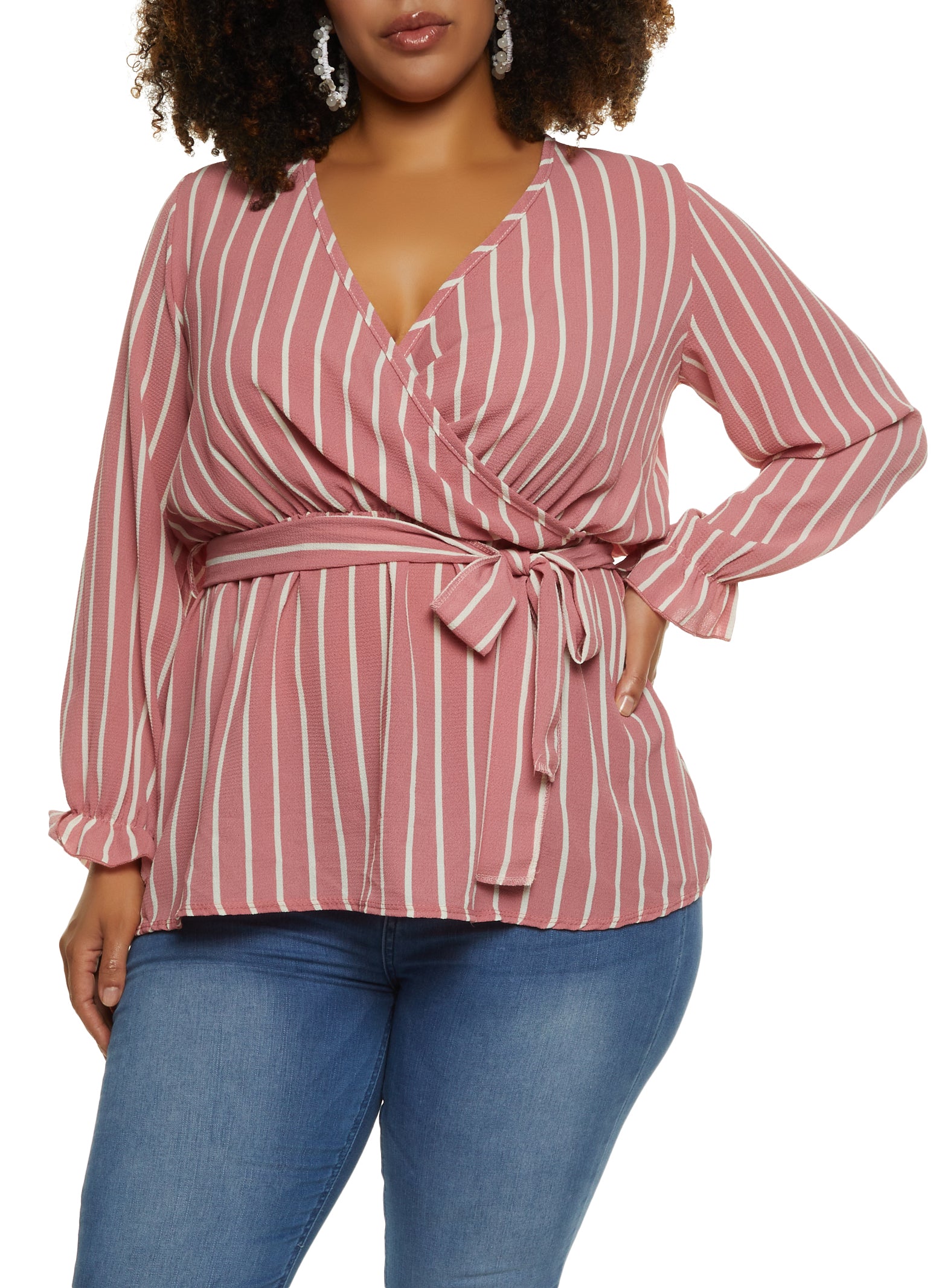 Faux-Wrap Tie-Belt Plus-Size Top