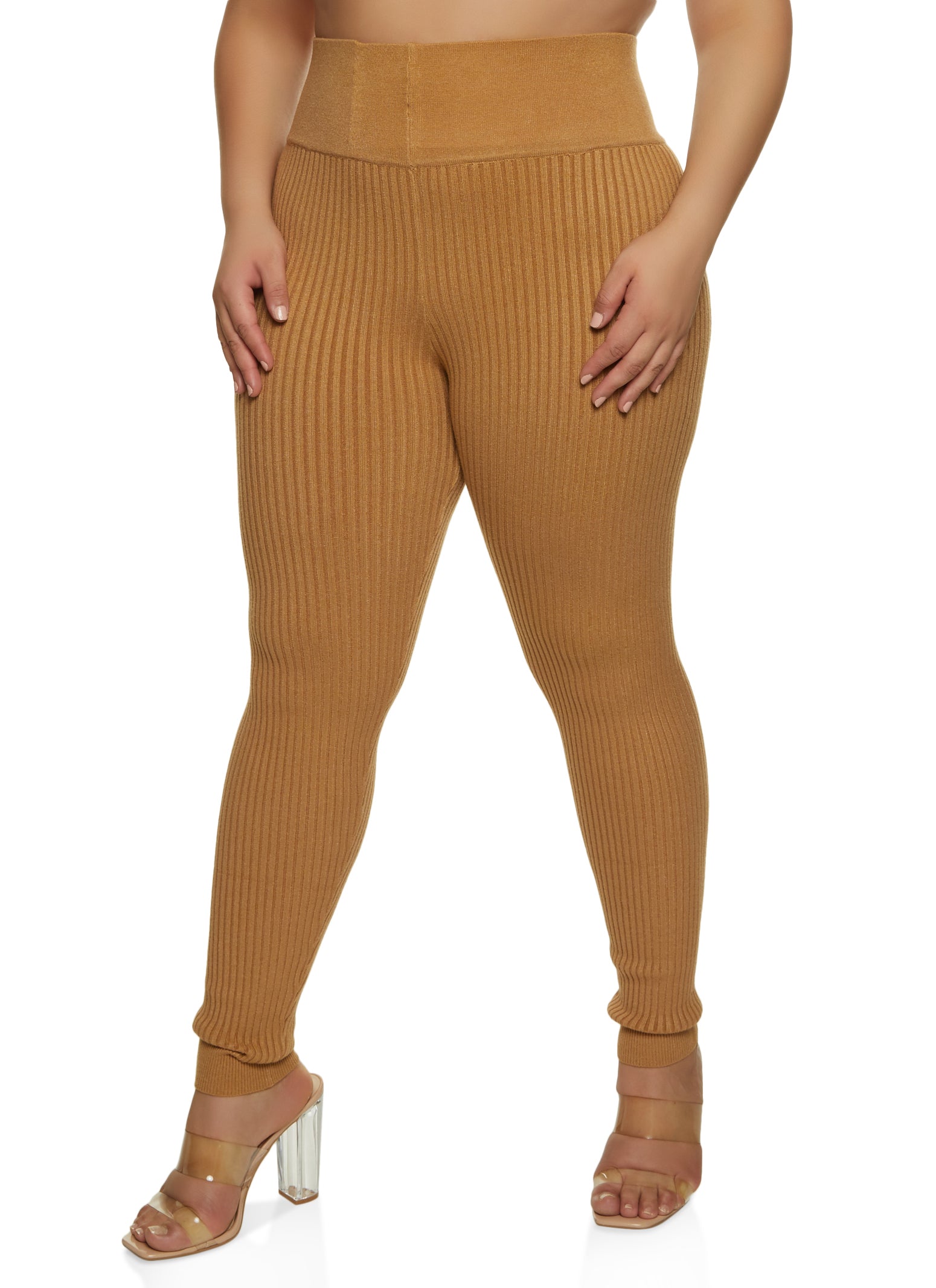Women Solid Cotton Lycra Plus Size Ankle Length Leggings Orange