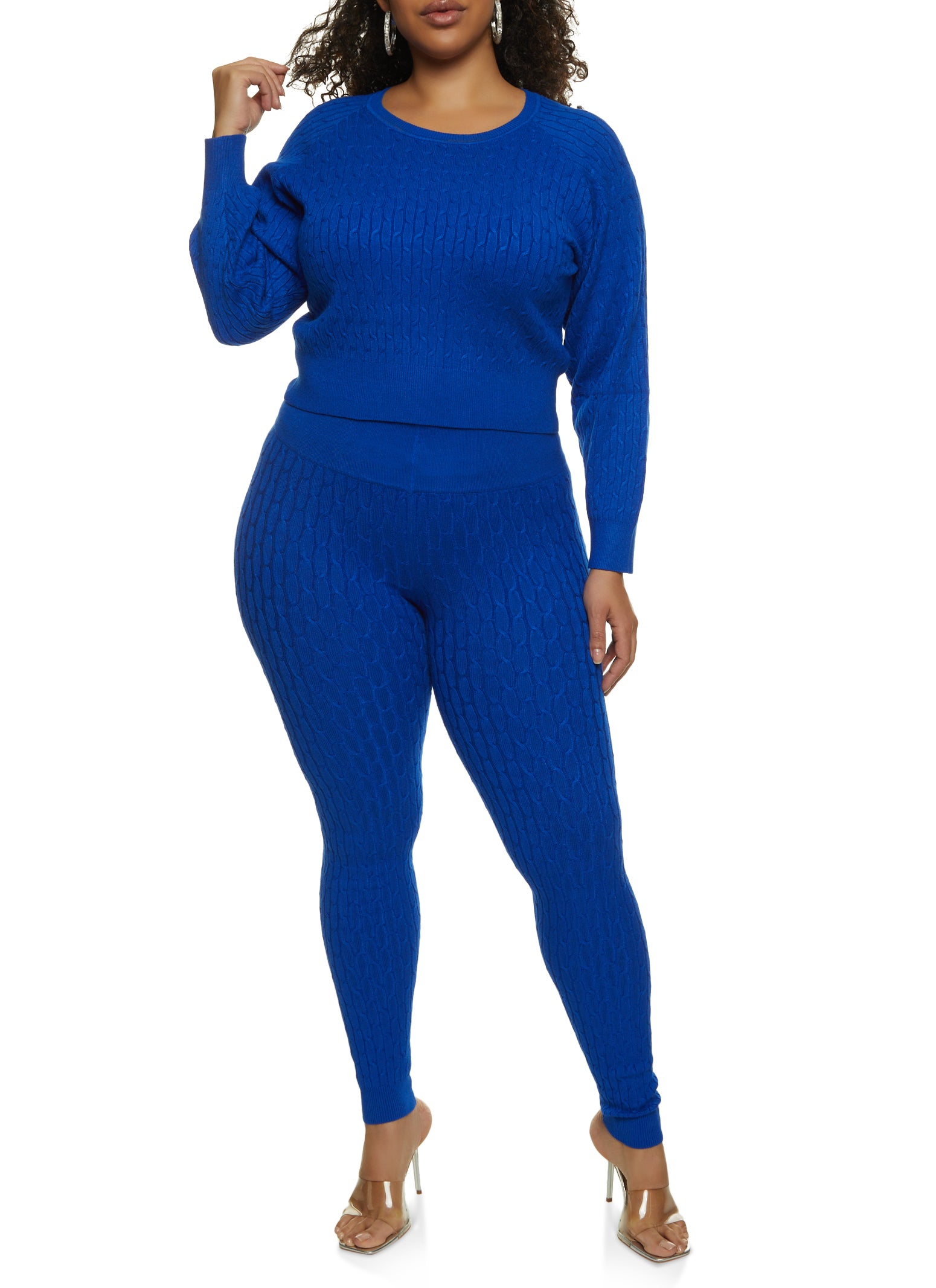 Plus Size High Waist Cable Knit Leggings