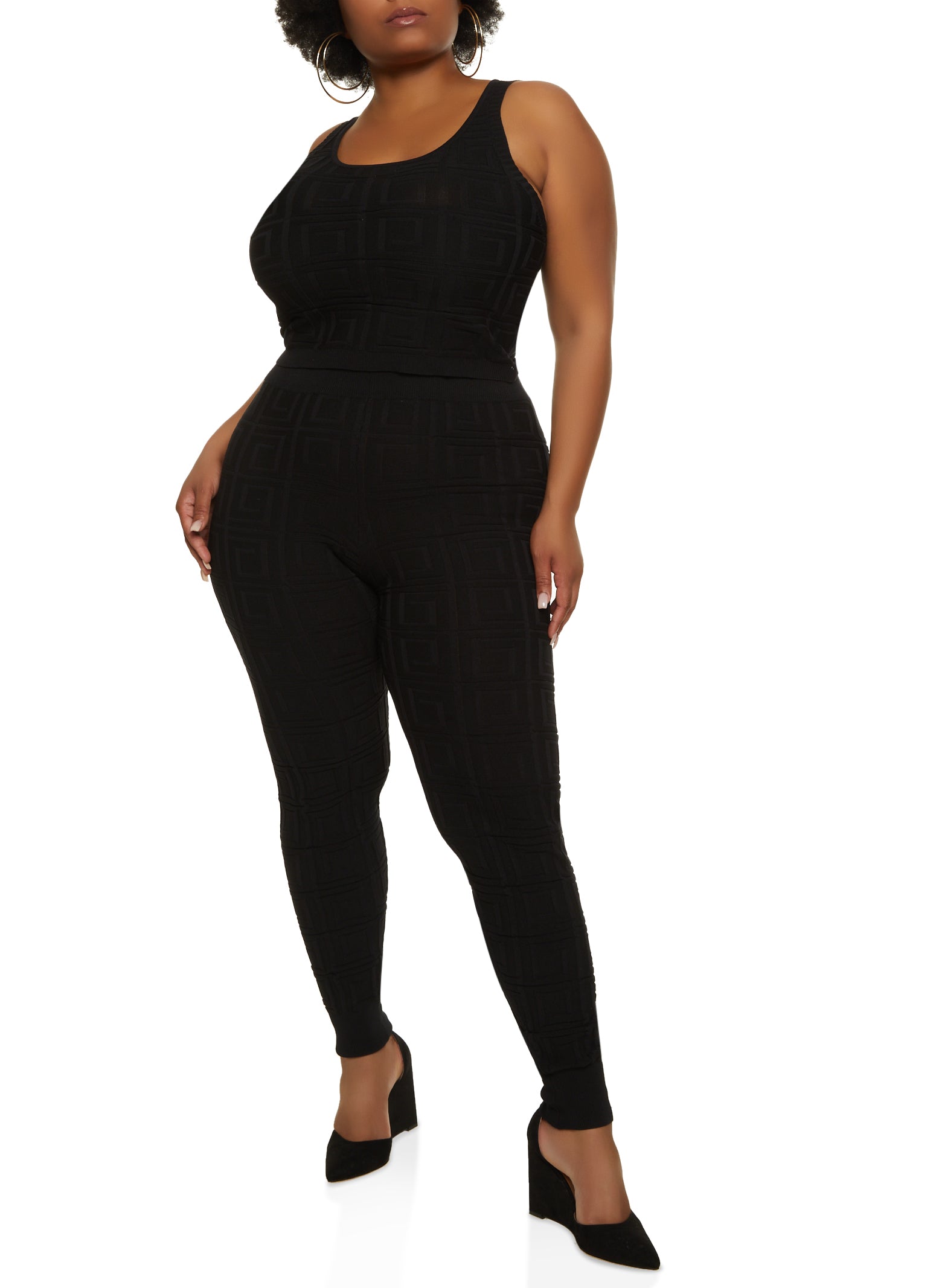 Plus Size Geo Knit Tank Top and Leggings Set