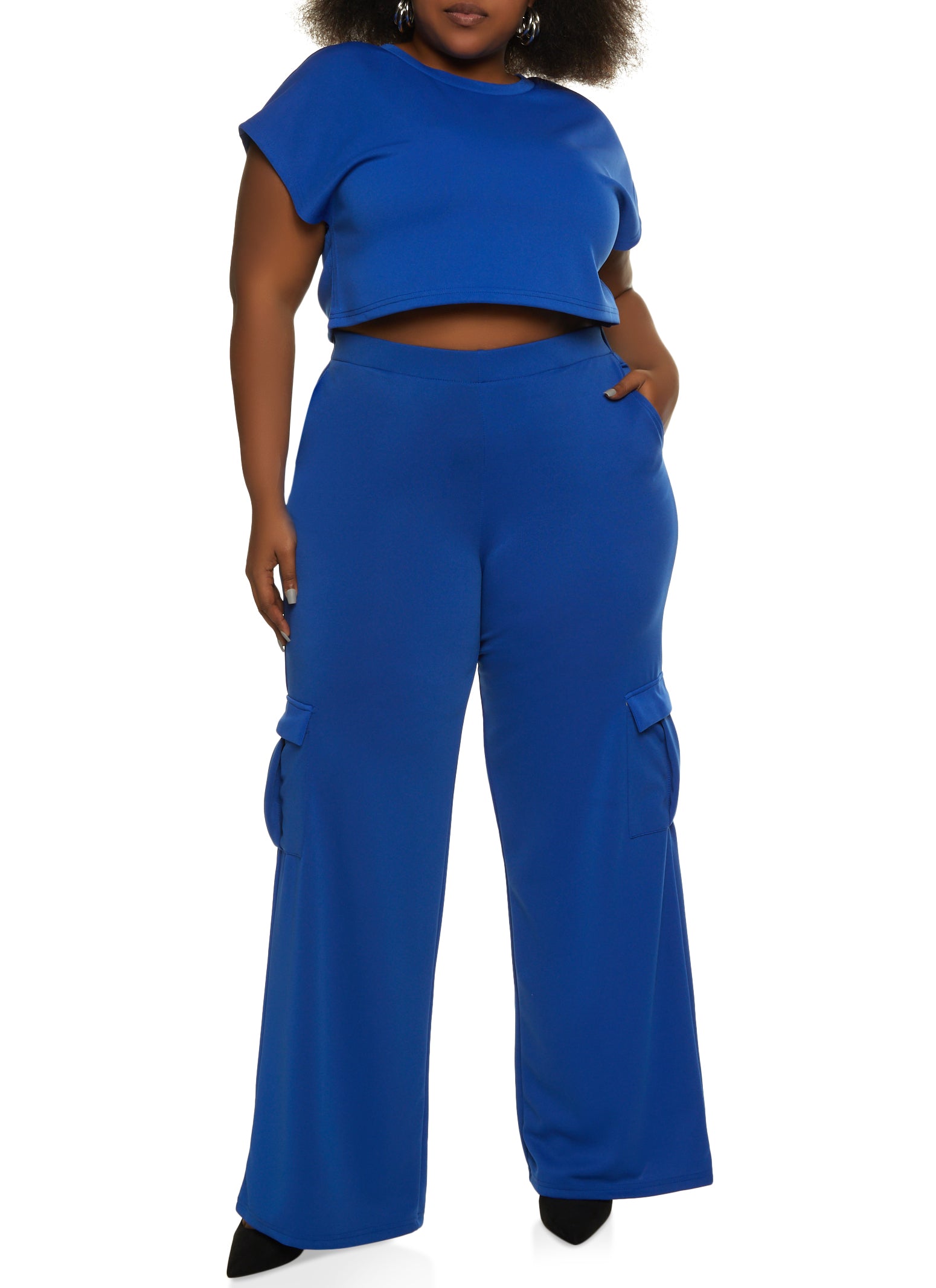 Plus Size Solid Cropped Tee - Royal Blue