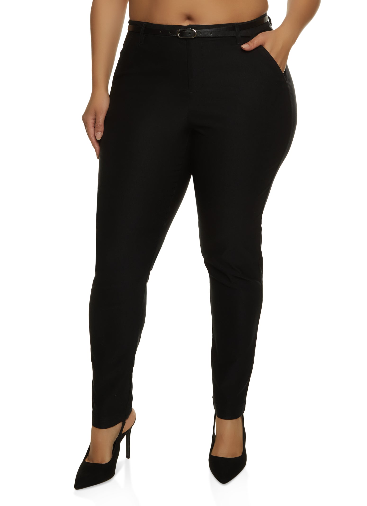 Plus Size Belted Hyperstretch Dress Pants