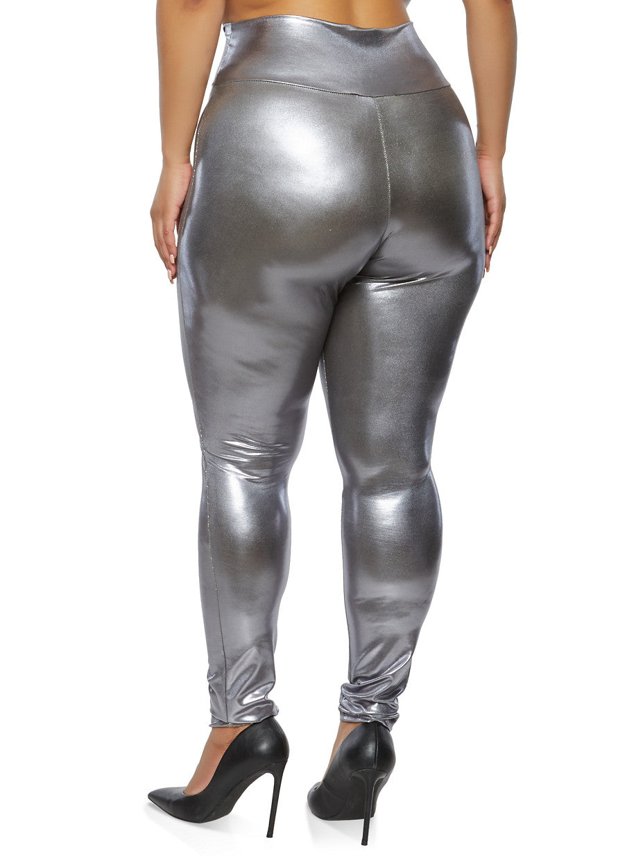 Plus Size Charcoal Faux Leather Pull On Pants