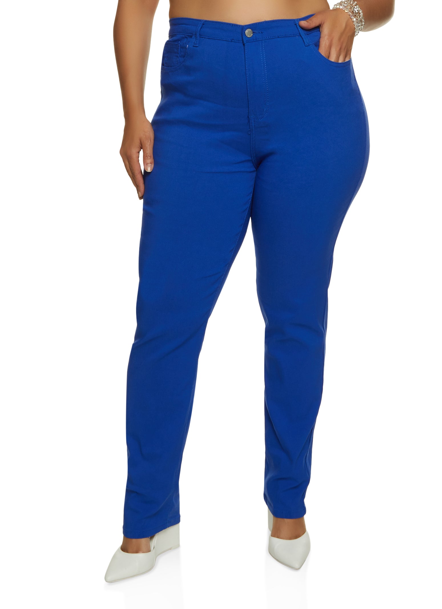 Casual Solid Skinny Royal Blue Plus Size Pants (Women's)