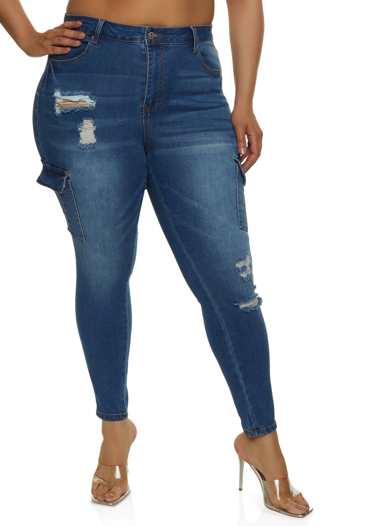 Plus Size WAX Cargo Distressed Skinny Jeans