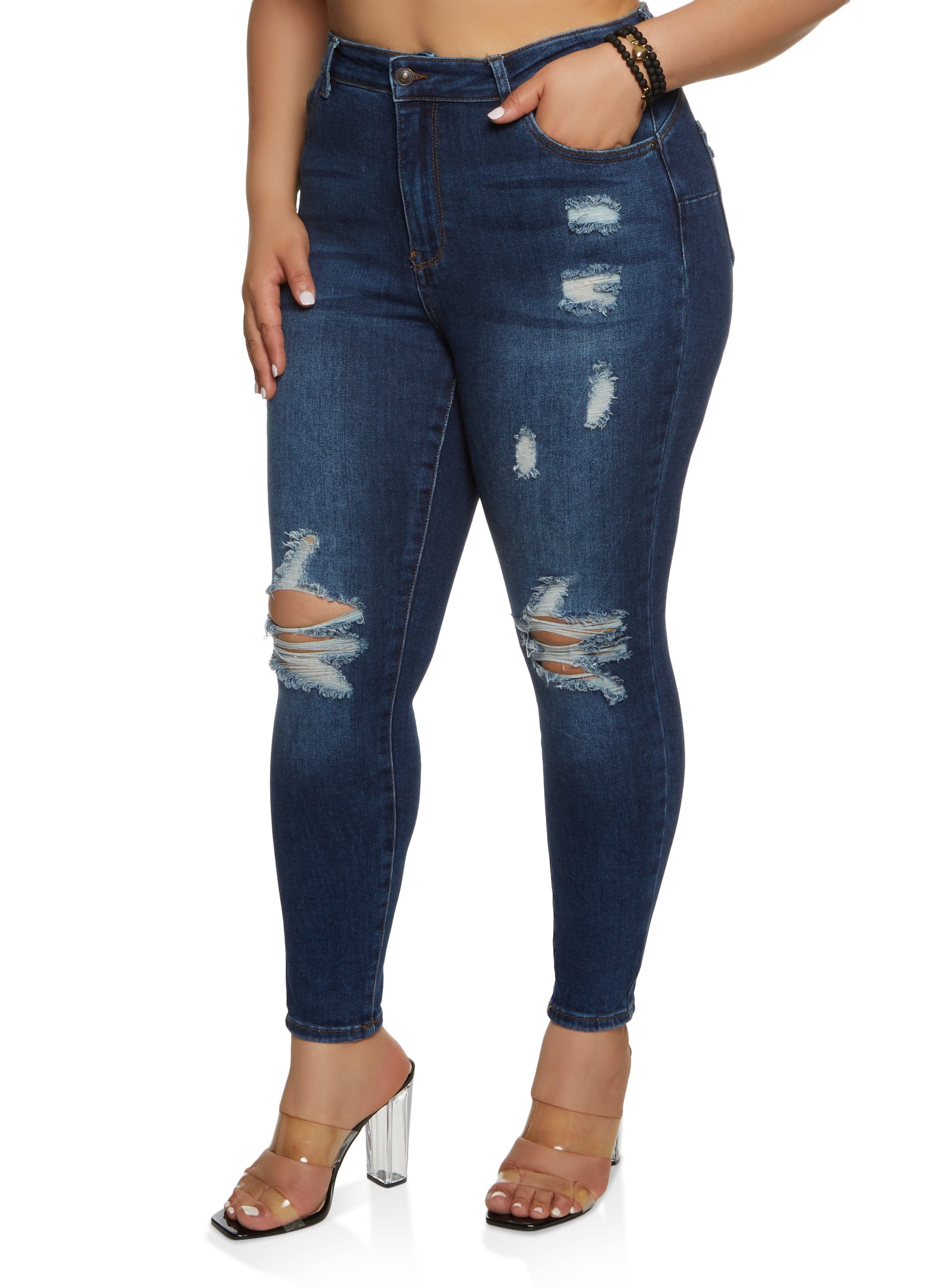 Plus Size WAX Distressed High Waisted Skinny Jeans
