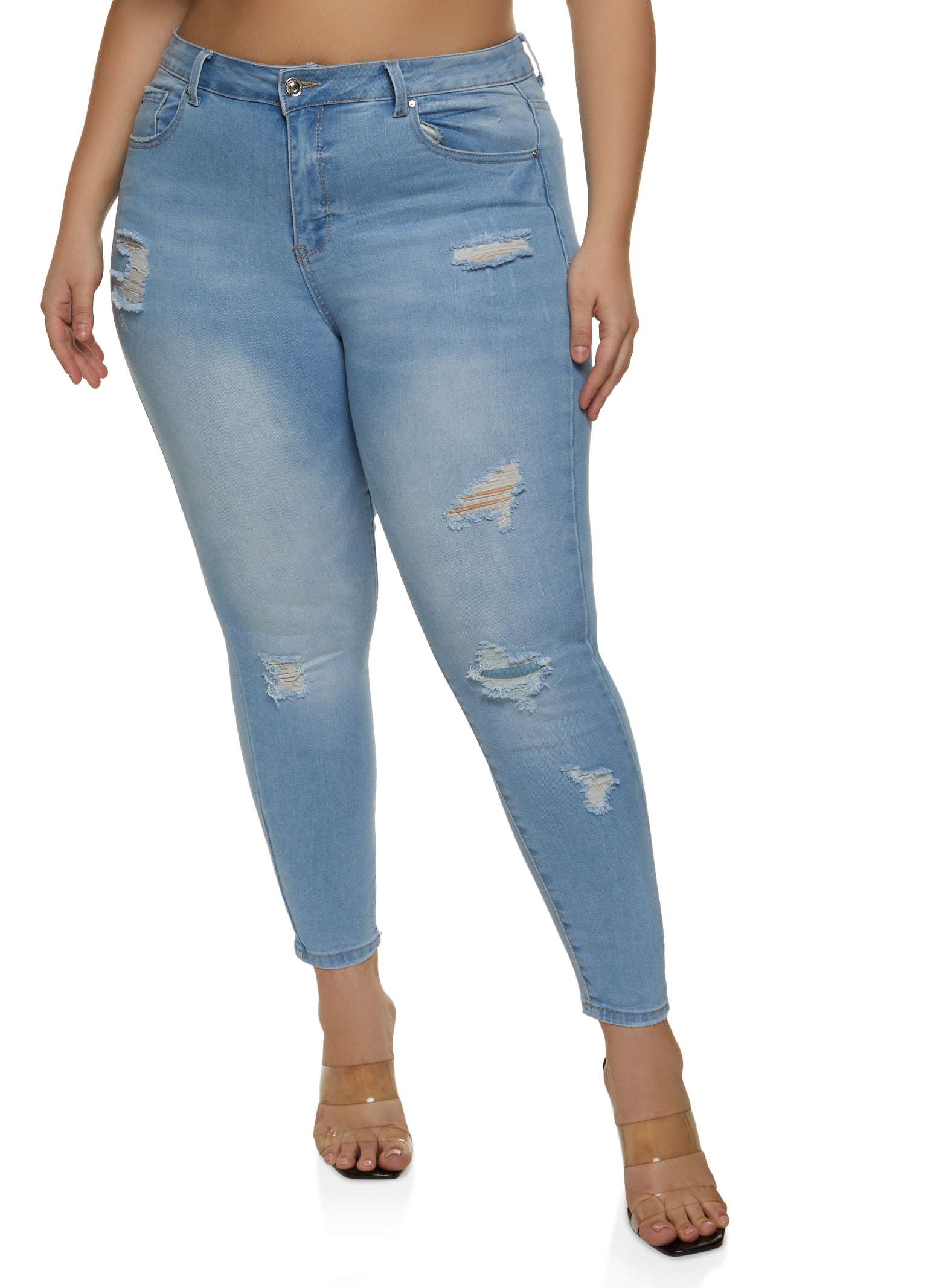 Plus size hot sale distressed cropped jeans