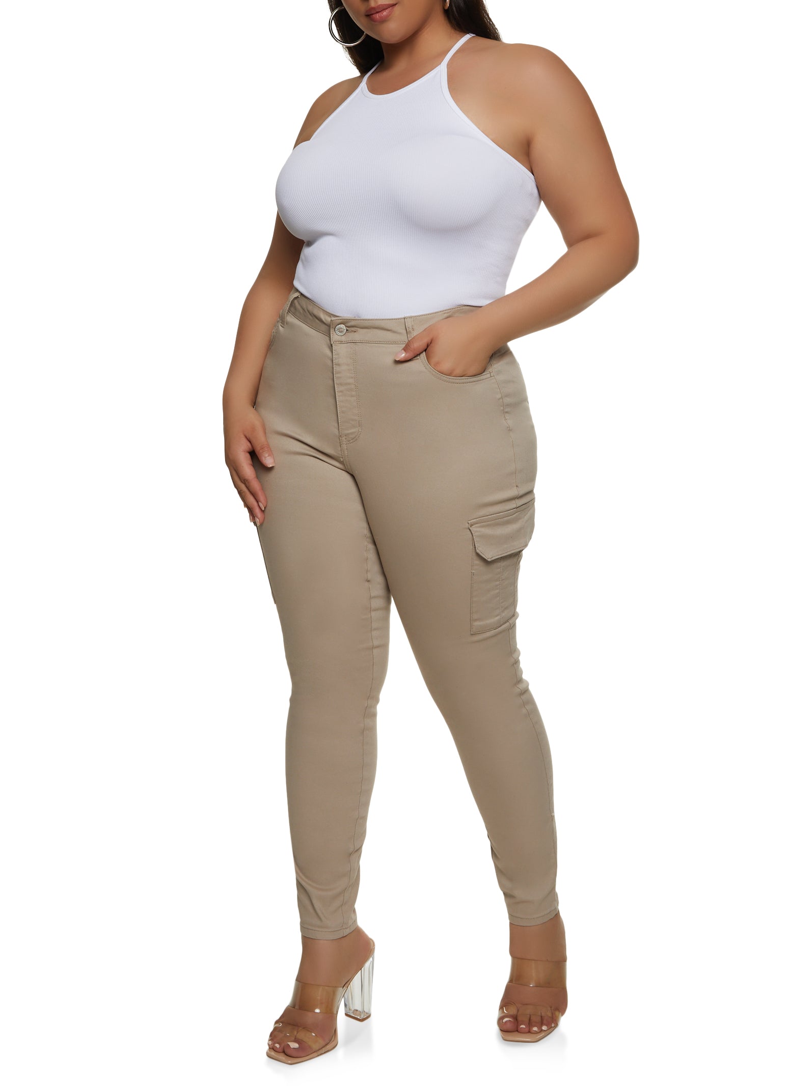 Buy Spirit Animal Plus Size L - 5XL Olive Cargo Pant for Women | Four-Way  Stretch & Soft Fabric | 2 Front, 2 Back, & 2 Midway Pockets | Elasticised  High Rise