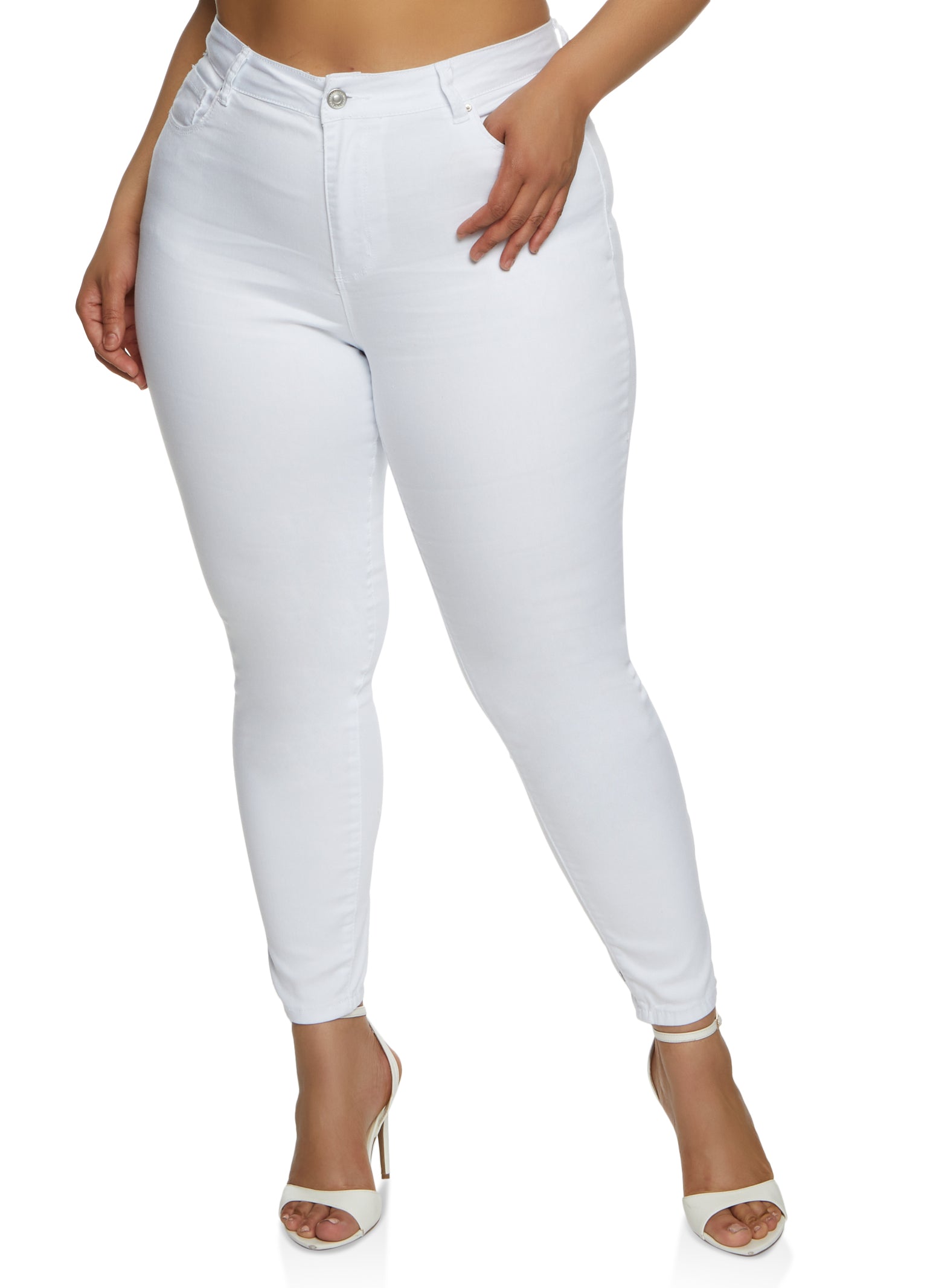 Plus Size WAX High Waist Whiskered Jeans - White