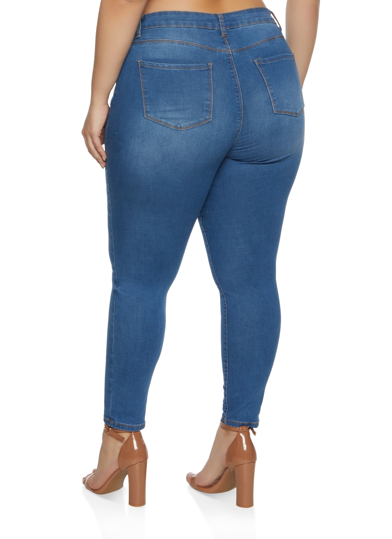 Plus Size WAX High Waist Whiskered Jeans - Medium Wash