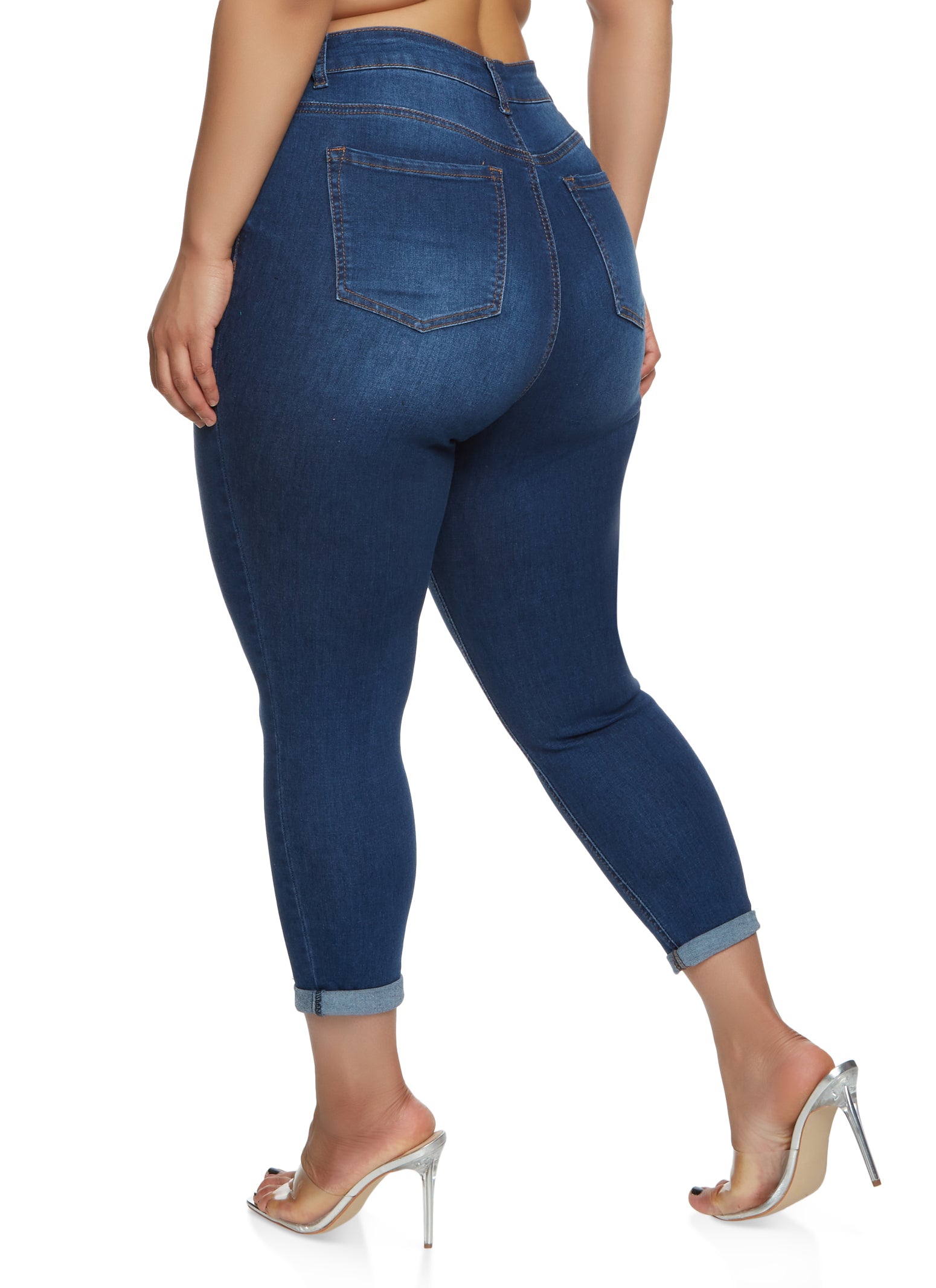 Plus Size WAX Distressed Rolled Cuff Jeans - Light Wash