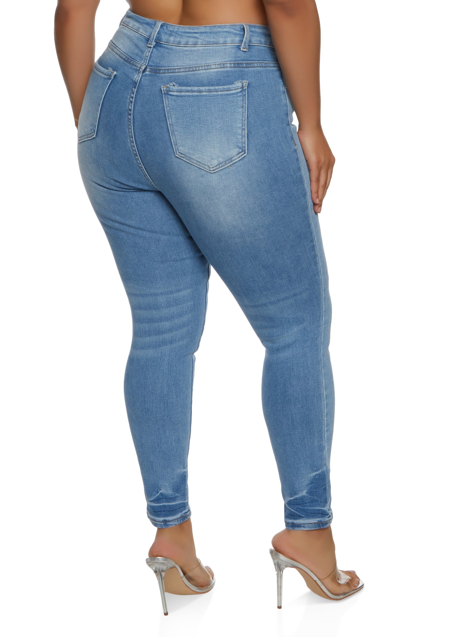 Plus Size WAX Distressed Rolled Cuff Jeans - Light Wash