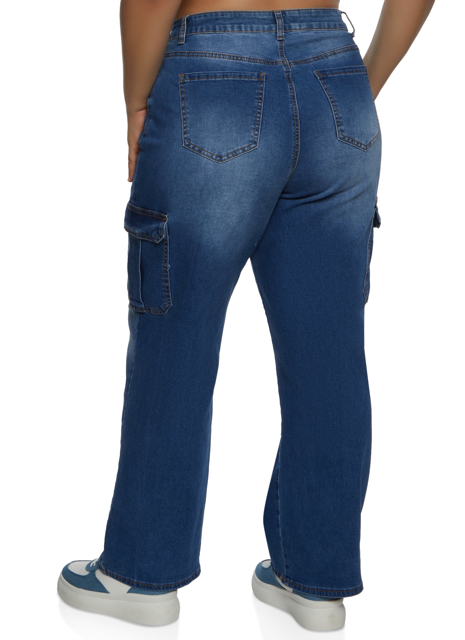 Plus Size WAX Whiskered Wide Leg Cargo Jeans