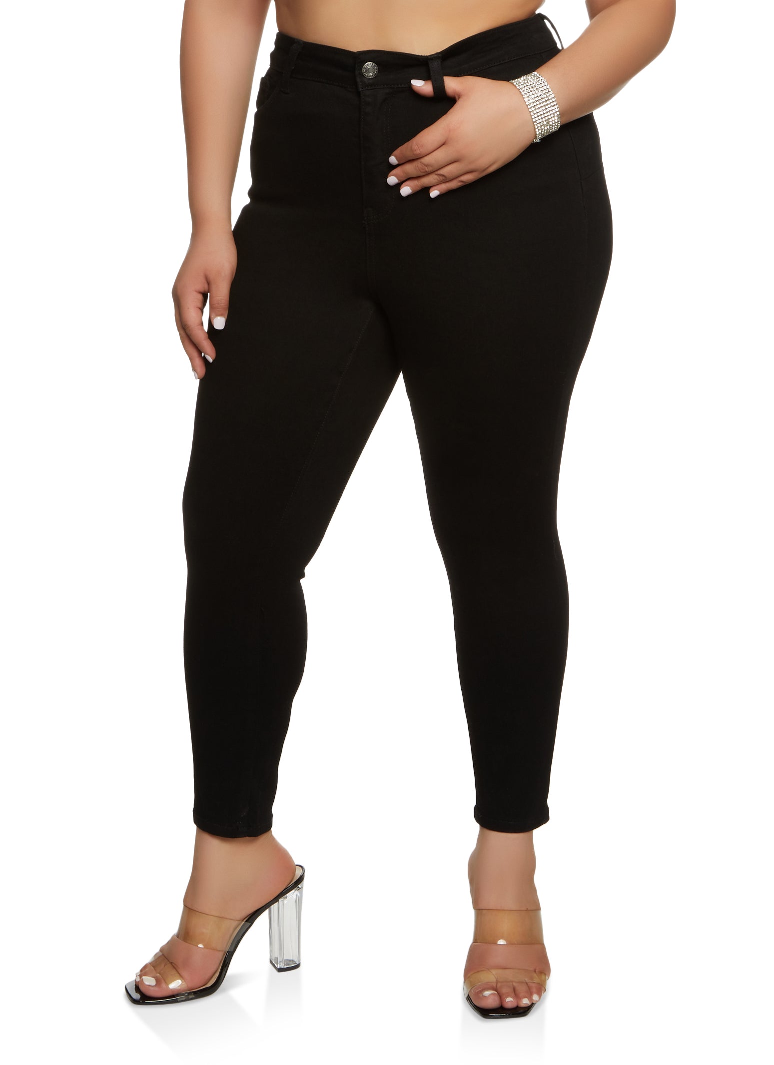 Plus Size WAX Whiskered High Waist Skinny Jeans - Black