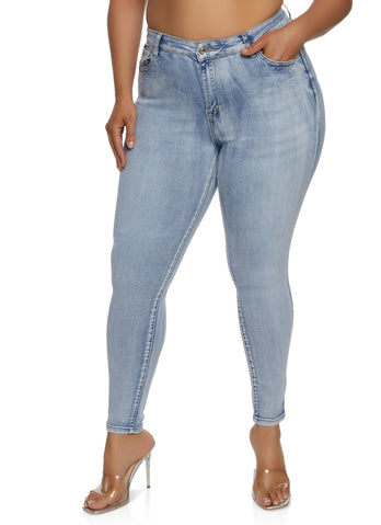 Plus Size WAX High Rise Whiskered Skinny Jeans