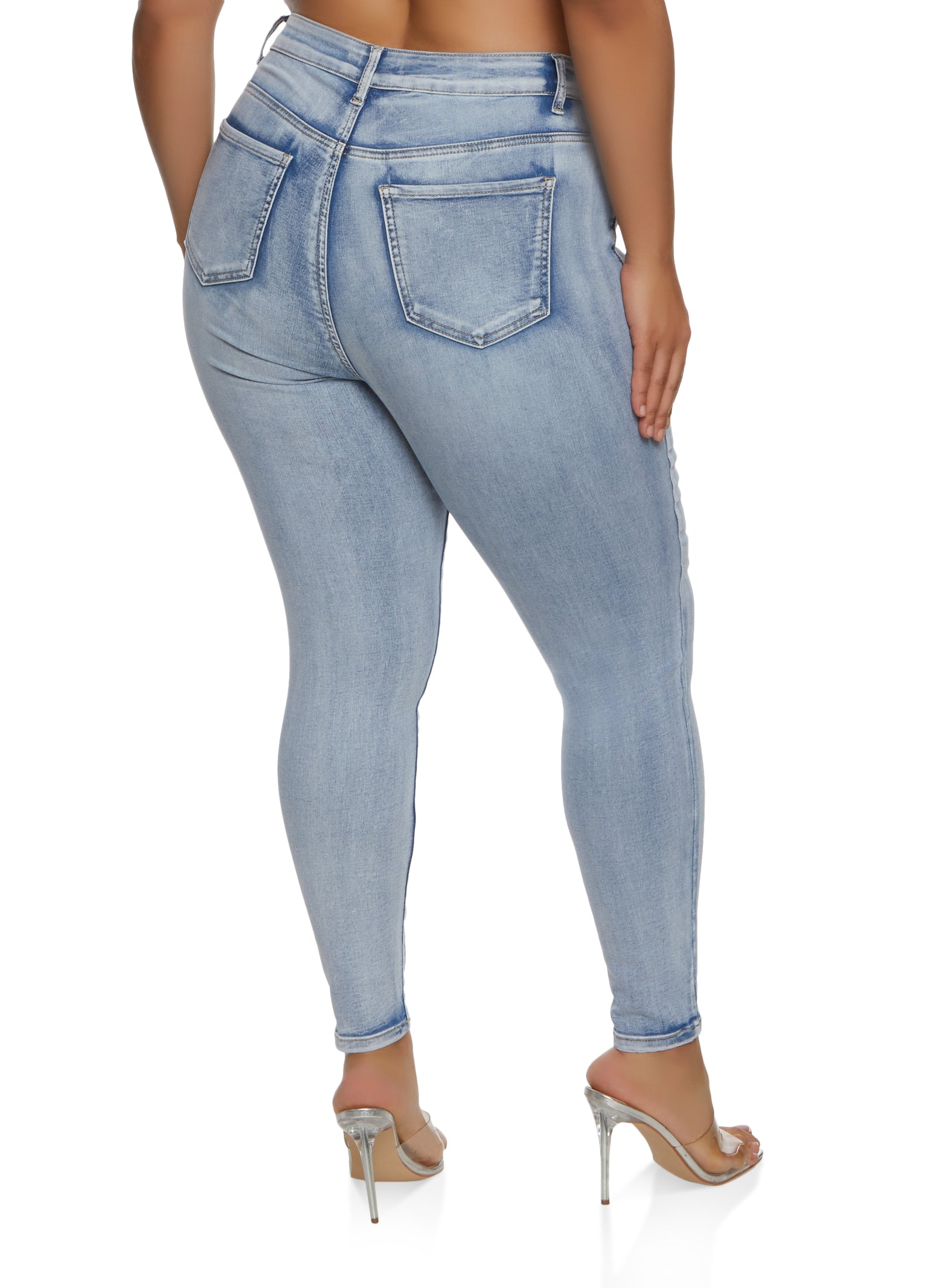 Plus Size WAX High Rise Whiskered Skinny Jeans - Light Wash