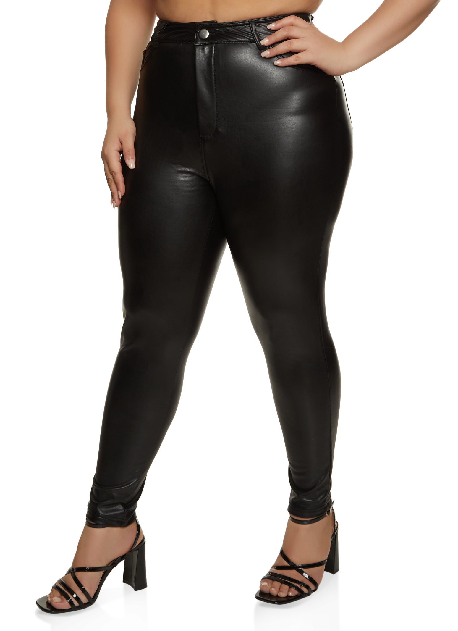 RAVENT Plus Size Women Latex Leather Pants Hollow Out PU Leather