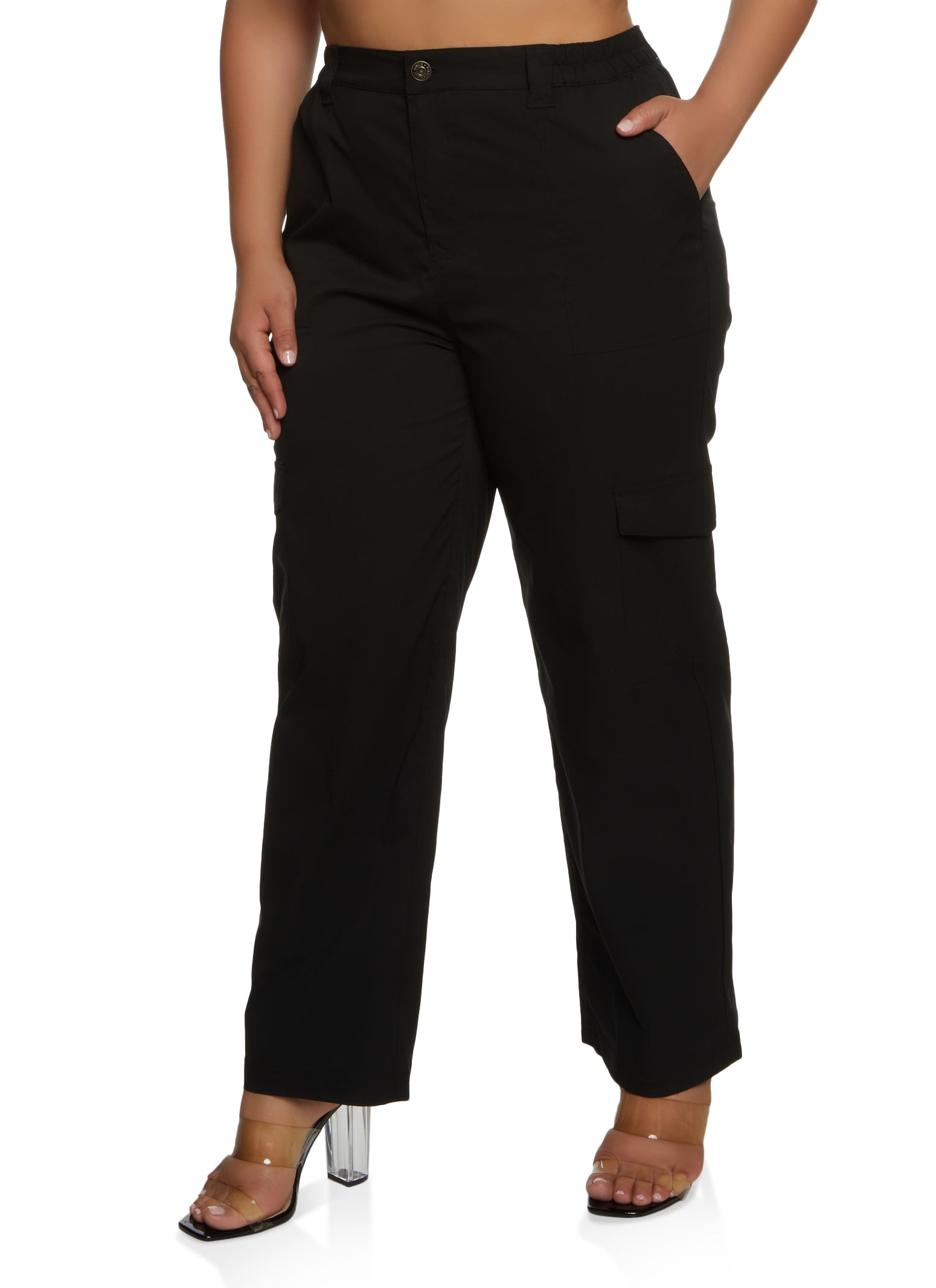 Agnes Orinda Women's Plus Size Drawstring Elastic Waist Cargo Pants with  Pocket 3X Black