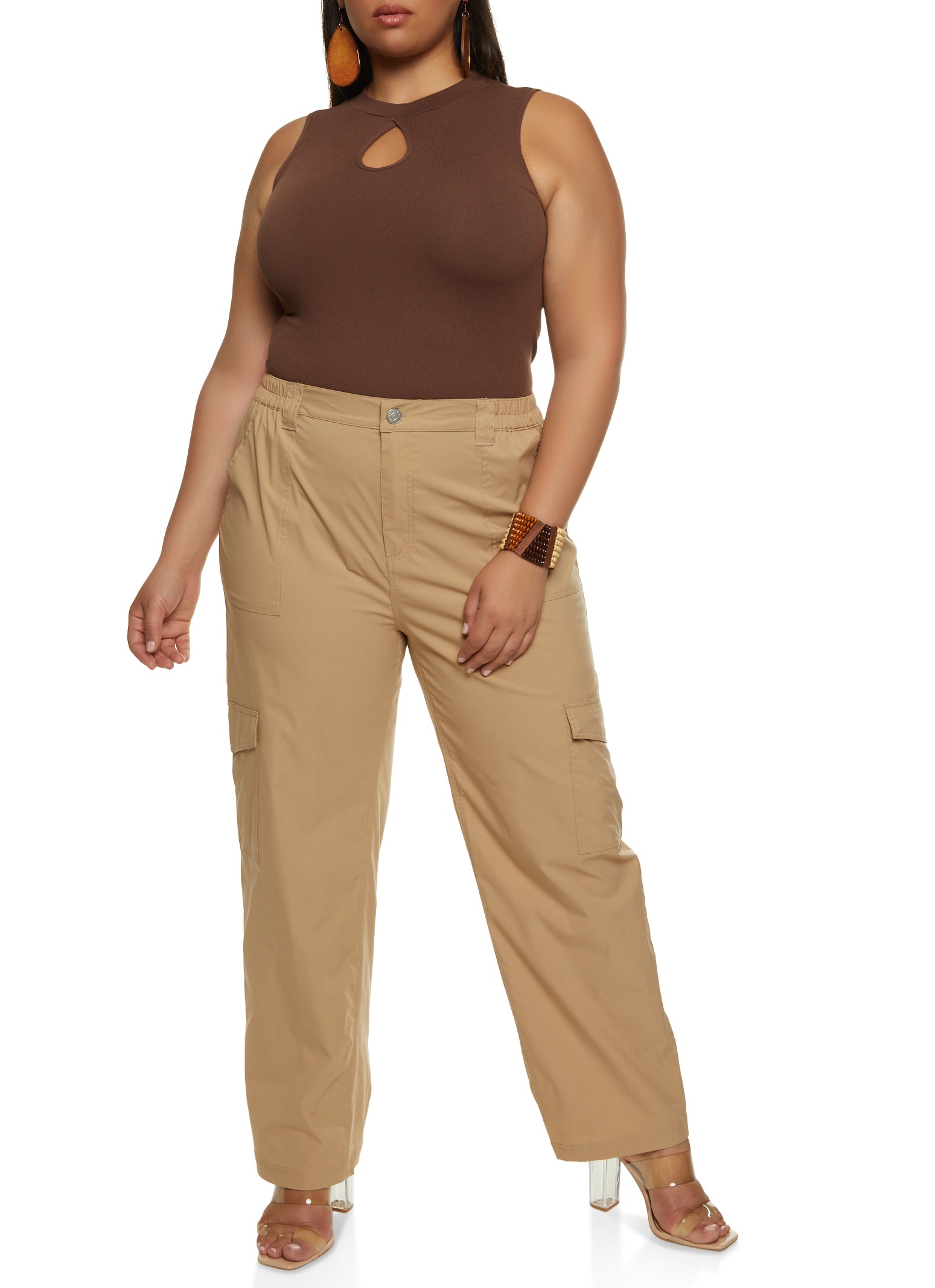 Beige Women's Casual Cargo Pant High Waisted Y2K Nylon Trousers – Lookbook  Store