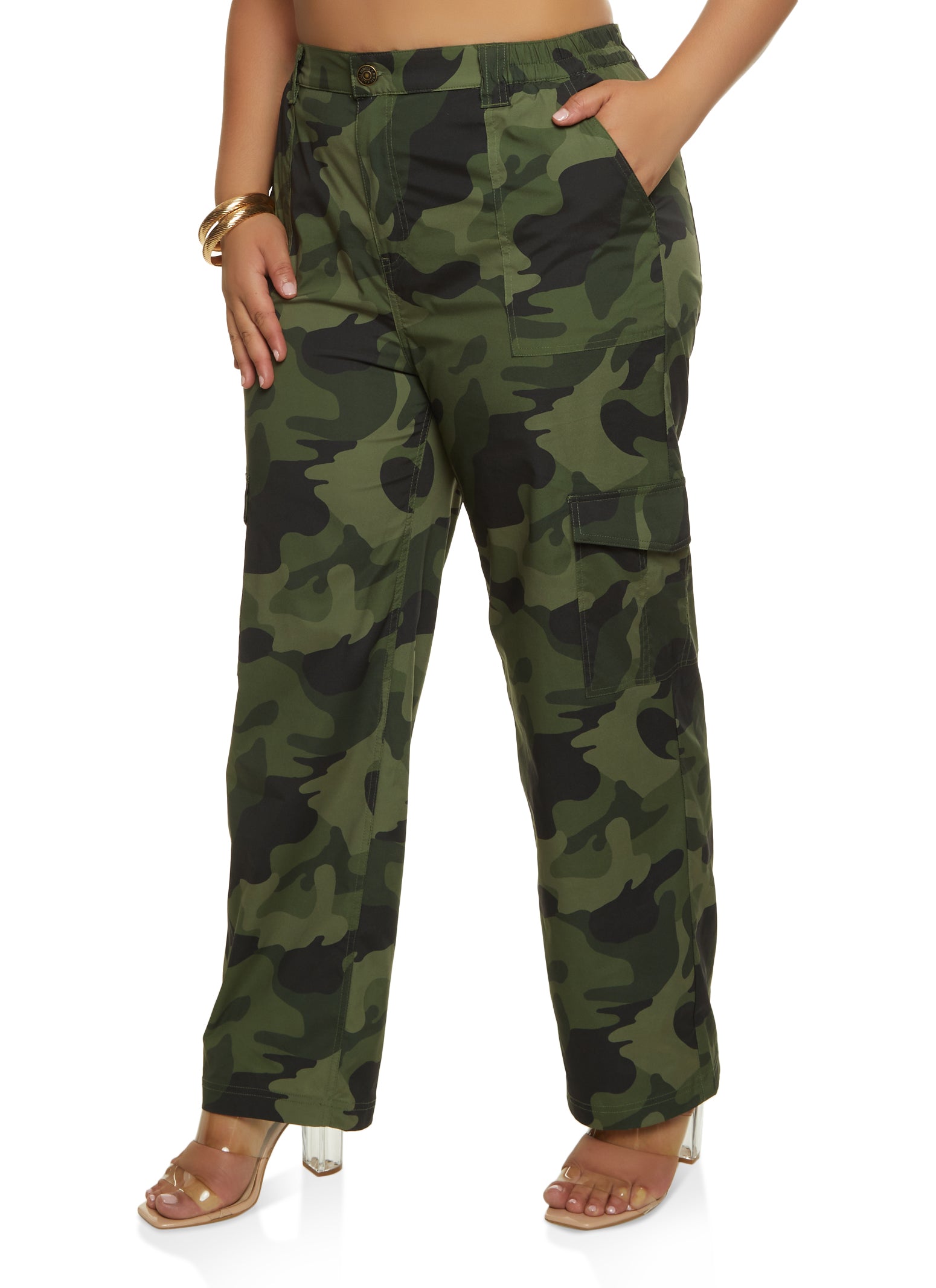 Plus Size Camo Print Side Pocket Cargo Pants Women Print Camouflage Trousers