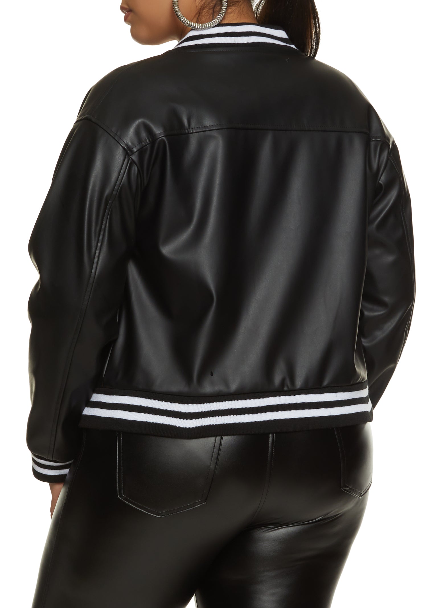 Rainbow Shops Womens Plus Size Faux Leather Zip Front Bomber Jacket, Black,  Size 3X
