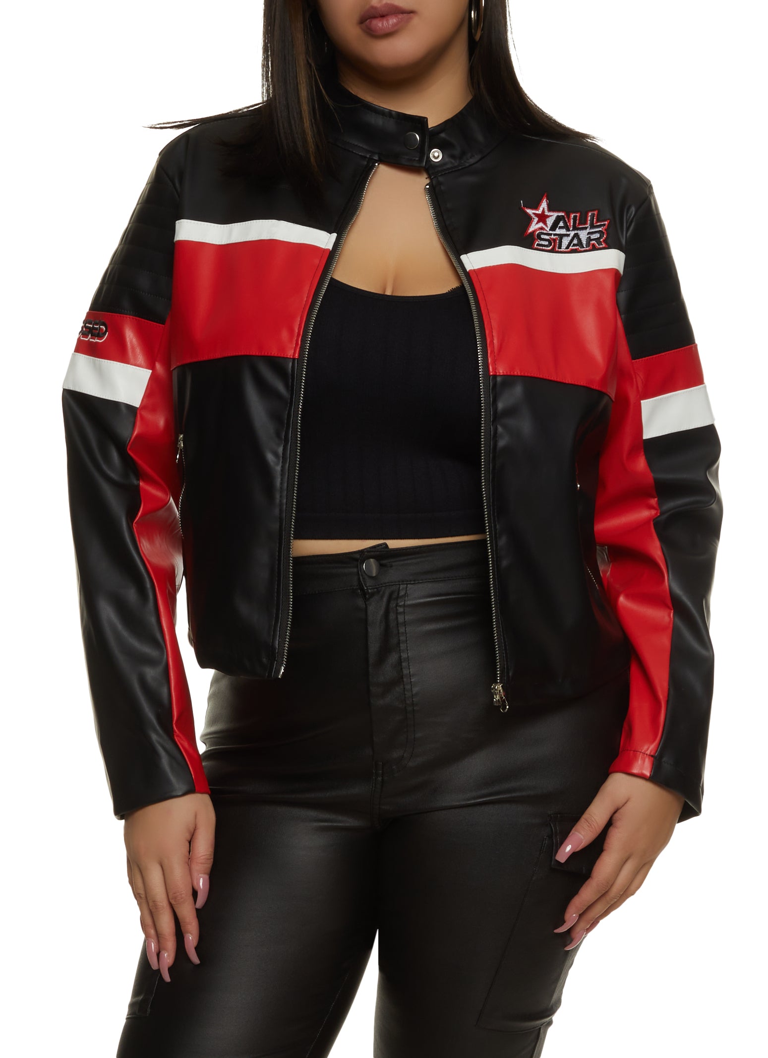 Plus Size All Star Faux Leather Moto Jacket