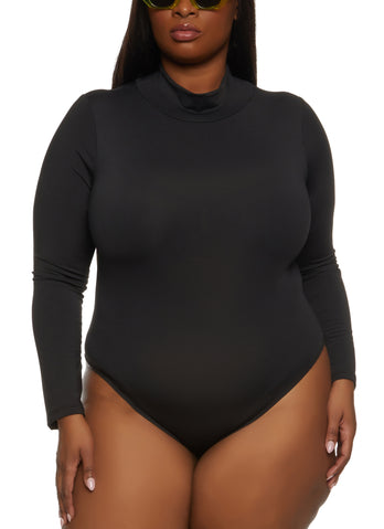 Plus Size Body Contour Mock Neck Short Sleeve Bodysuit