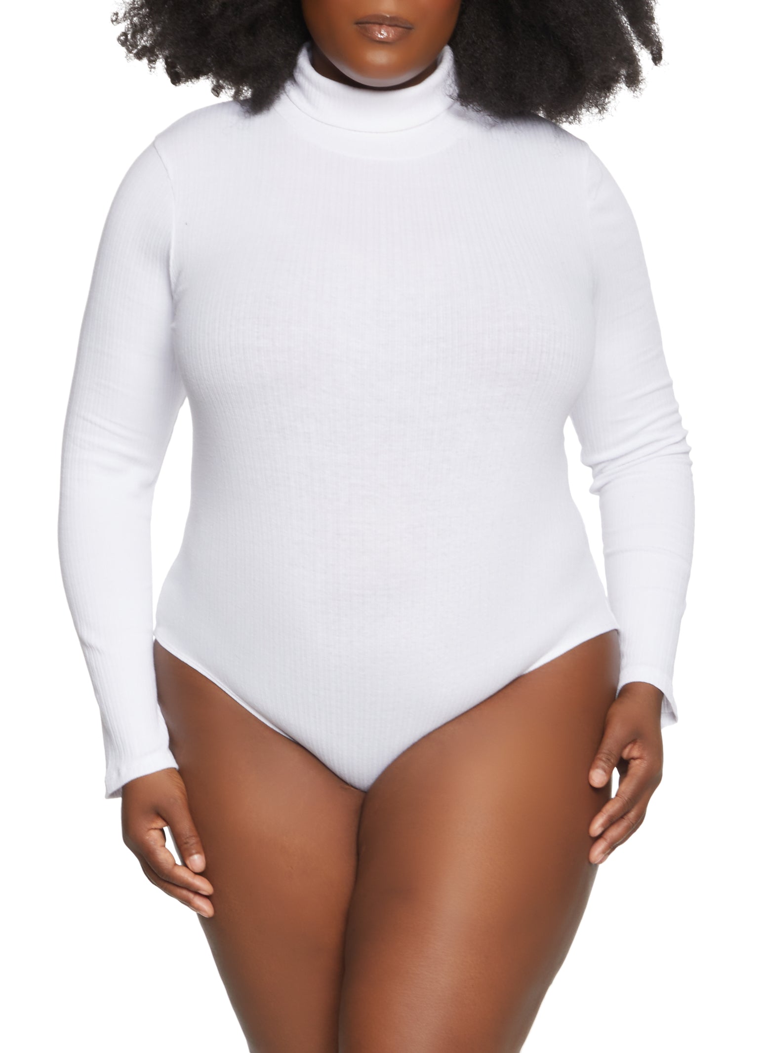 WHITE WIDE-RIBBED TURTLENECK BODYSUIT