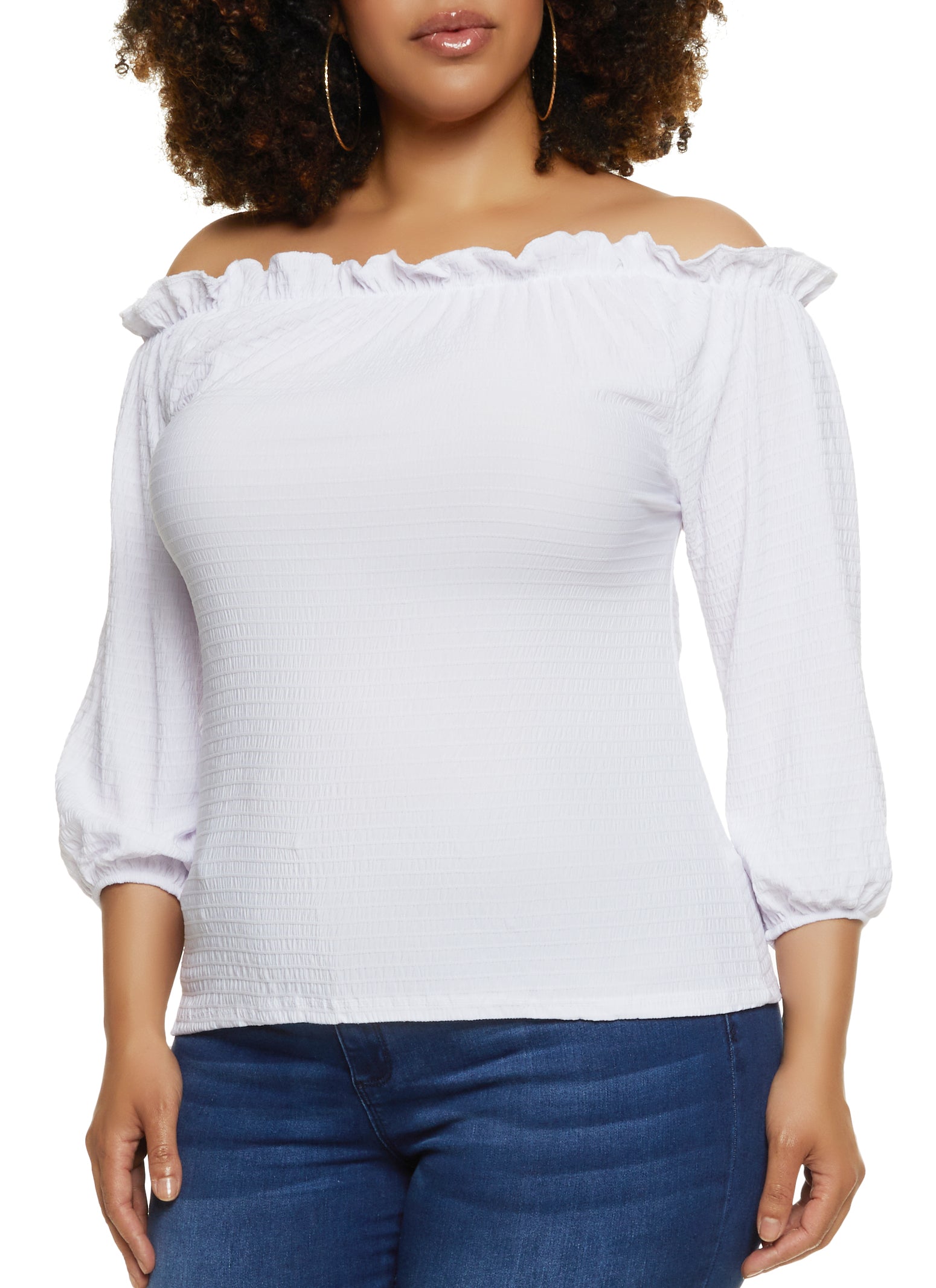 Plus Size Ruffled Trim Off the Shoulder Top