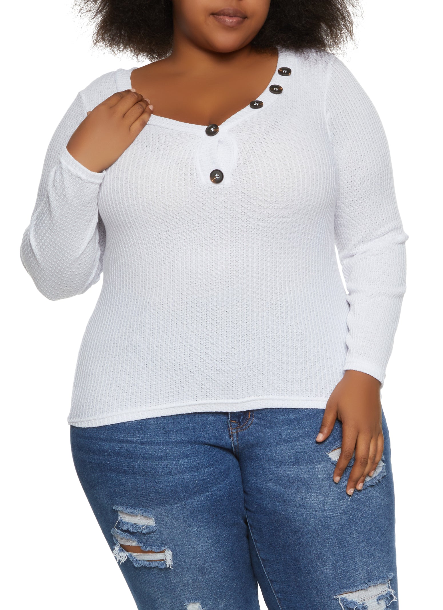 Plus size sales waffle knit henley