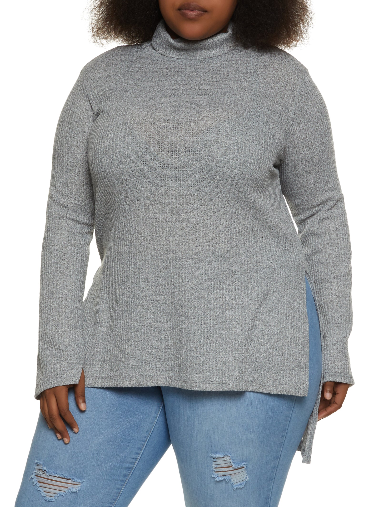 Plus Size Turtleneck High Low Tunic Top